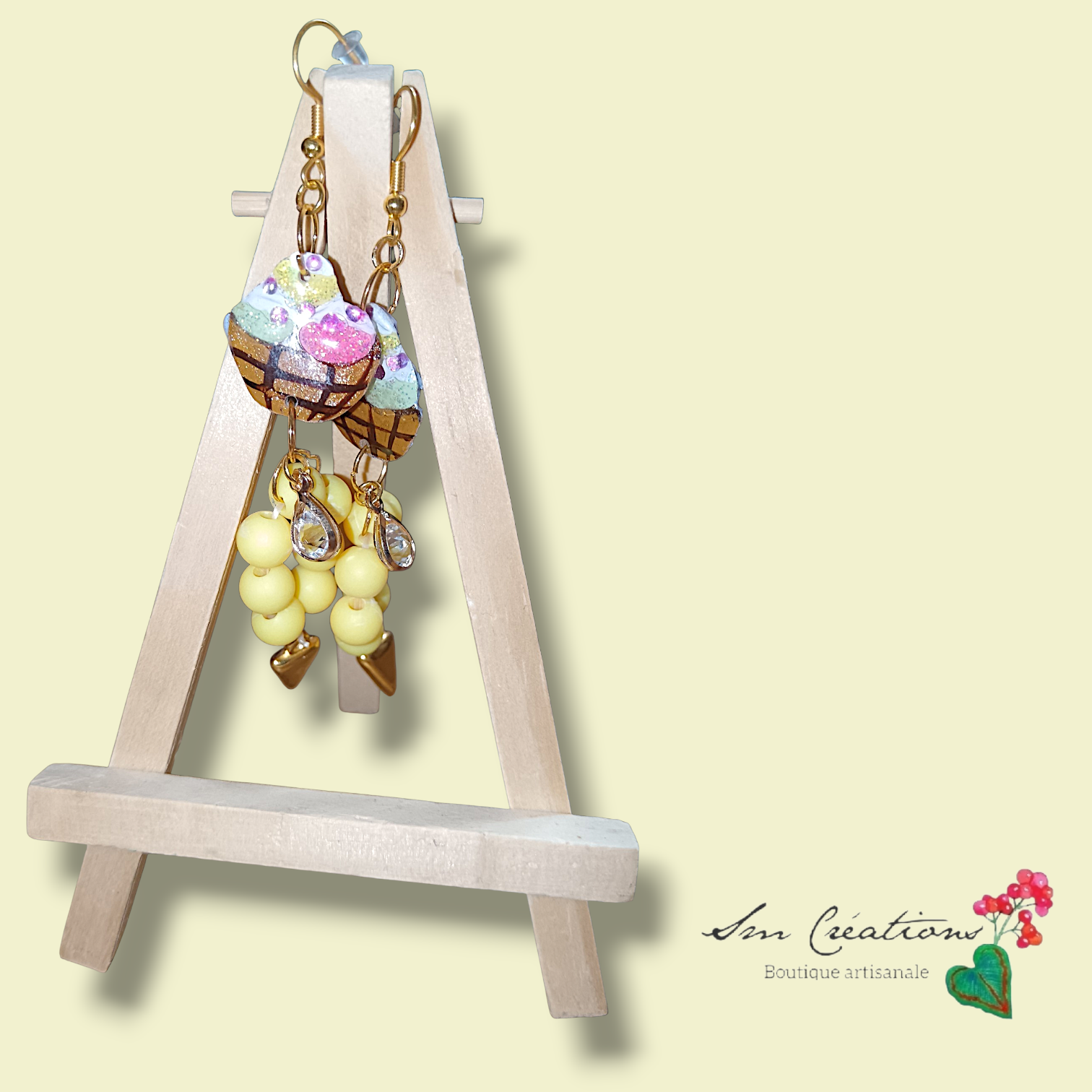 Boucle d'oreille artistique |''Panier de douceurs ''| 95% Naturel Fais Main - Arte chic