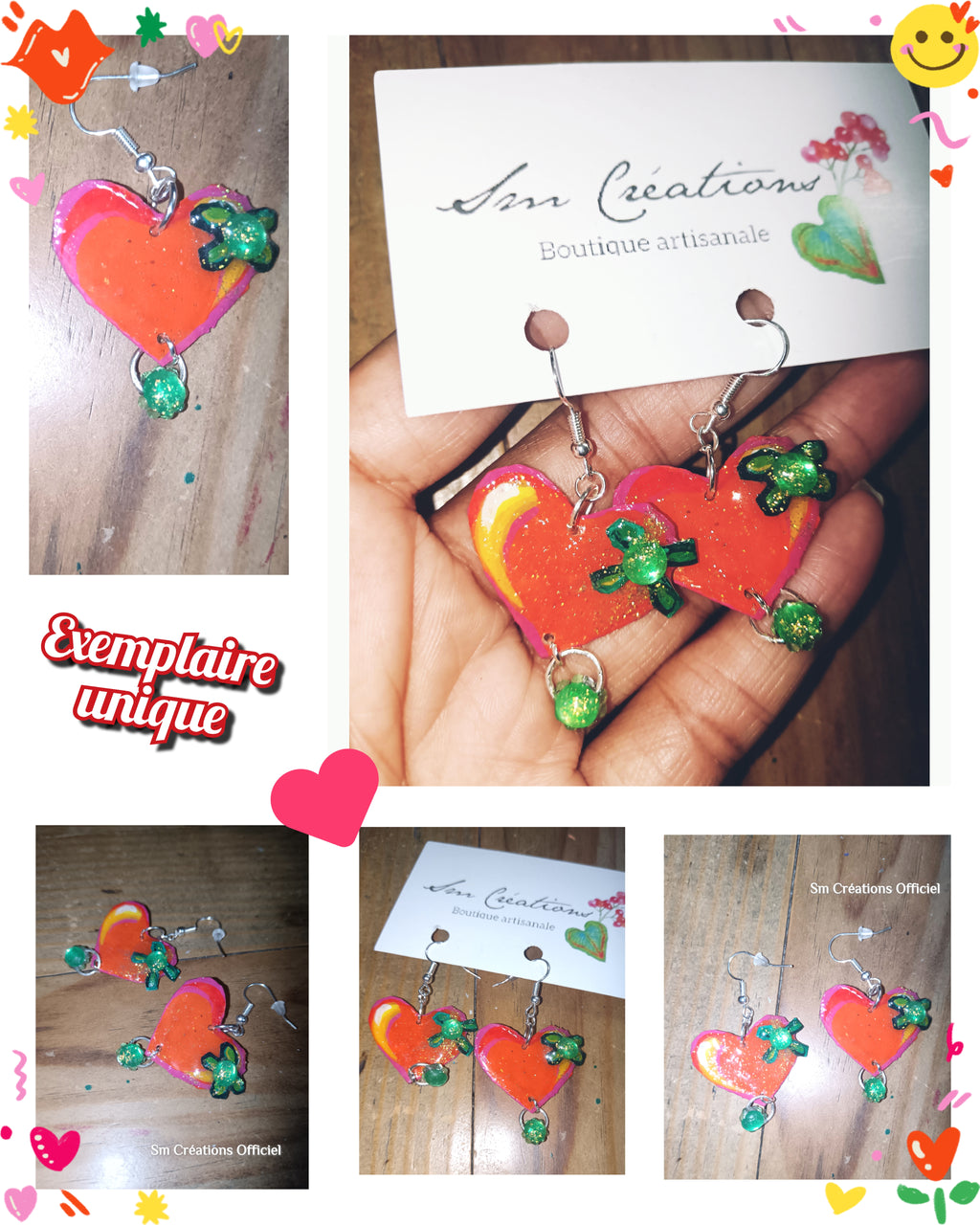 Boucle d'oreille artisanale artistique | 95% Naturel/ Fais main