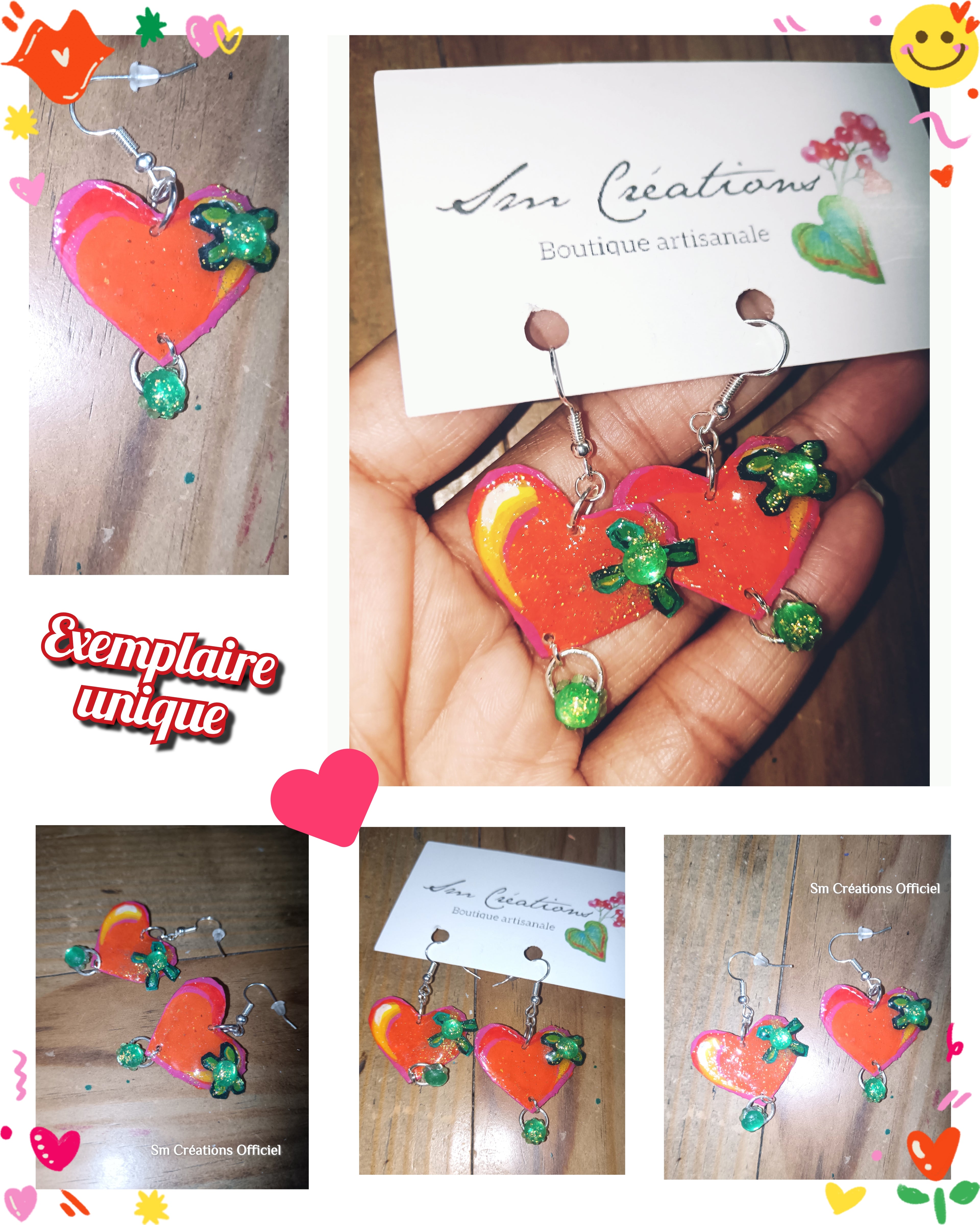 Boucle d'oreille artisanale artistique | 95% Naturel/ Fais main