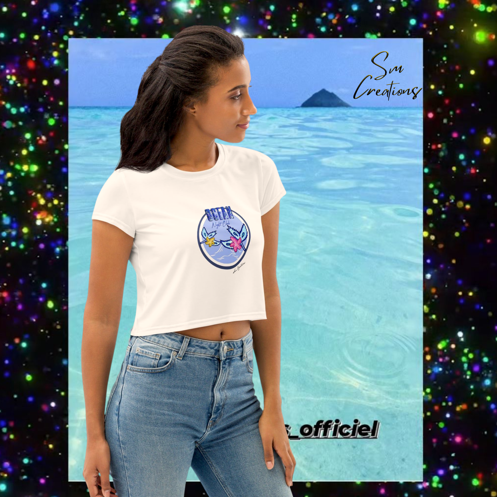 T-shirt Crop-Top imprimé ''Océan Night Club''