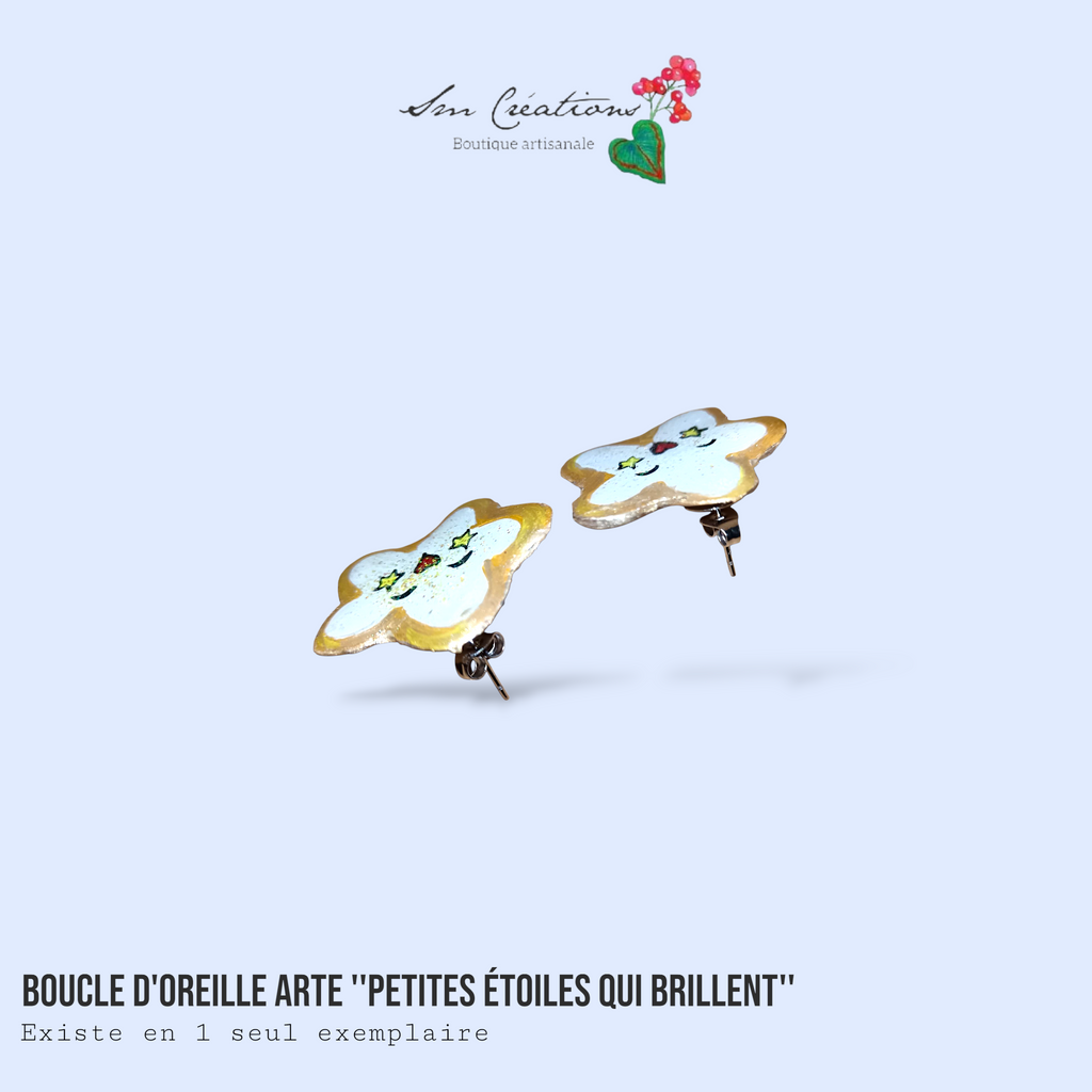 Boucle d'oreille artistique |''Petites étoiles qui brillent''| 95% Naturel Fais Main