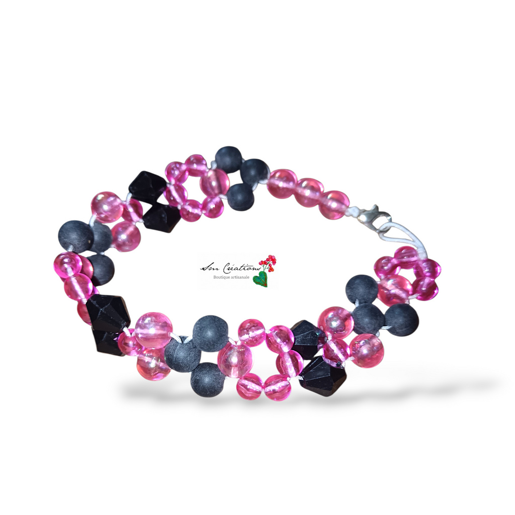 BRACELET Fantaisiste ARTISANALE | ROSE ET NOIR. Création Unique