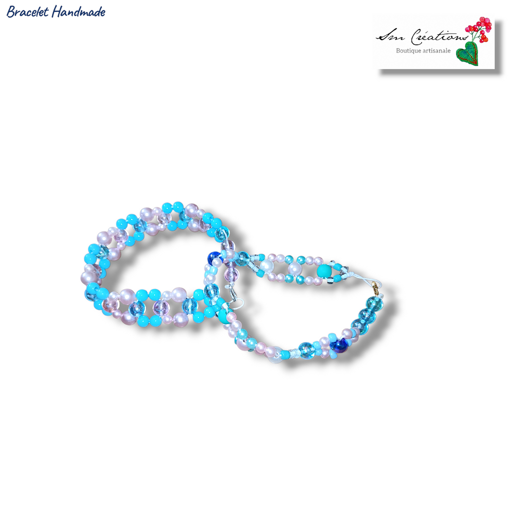 Bracelet bohème chic - Coloris Bleu/ Rose irisé