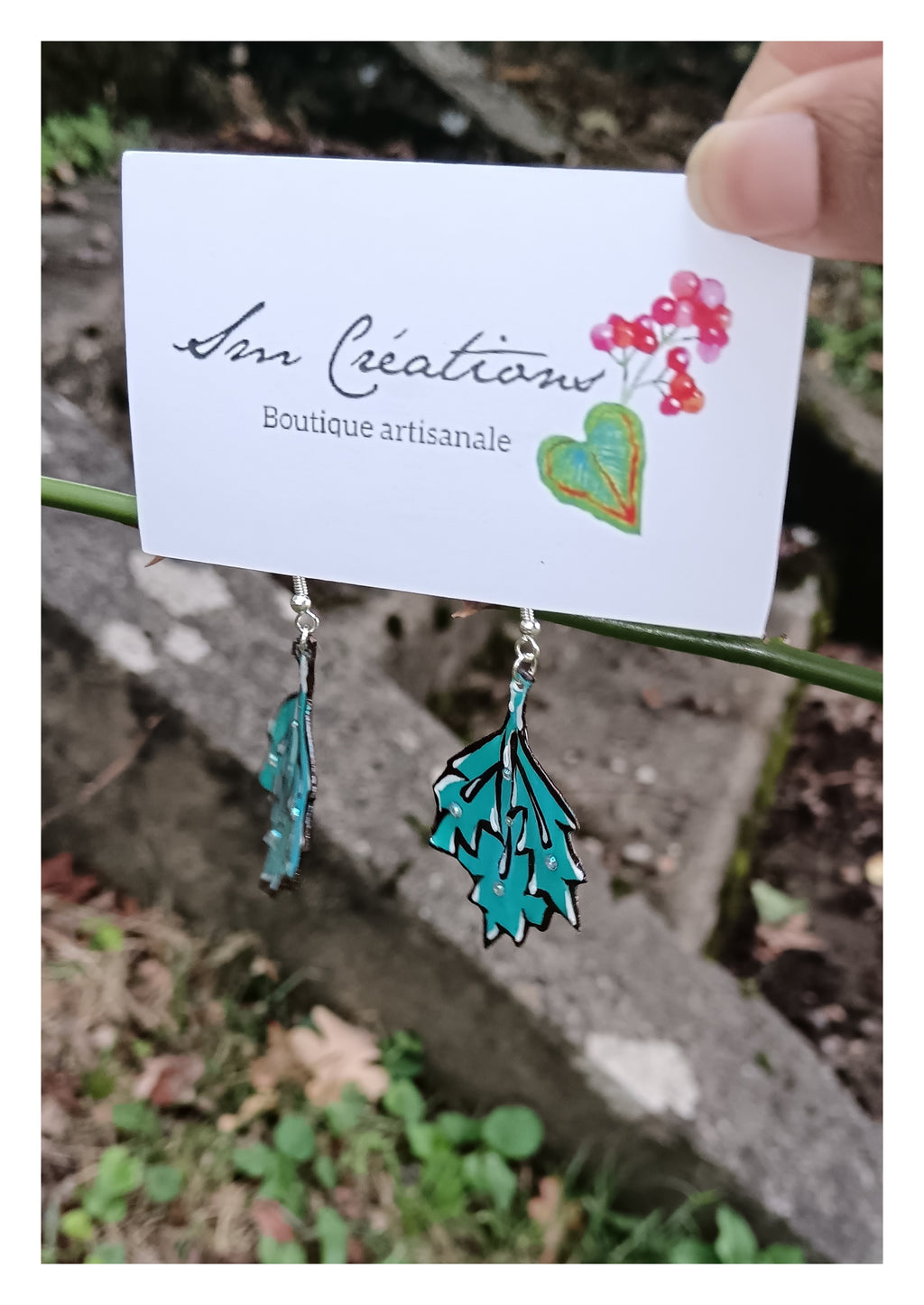 Boucle d'oreille arte| 95% Naturelle| Artisanale ''Feuilles de pluie''