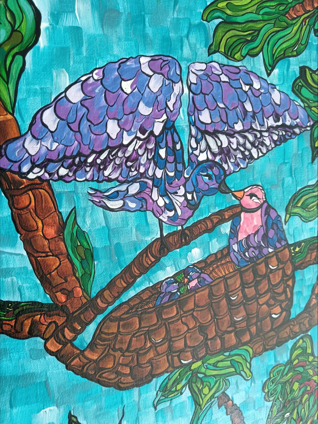 "Nid d'amour" Acrylique sur toile 50x50 cm
