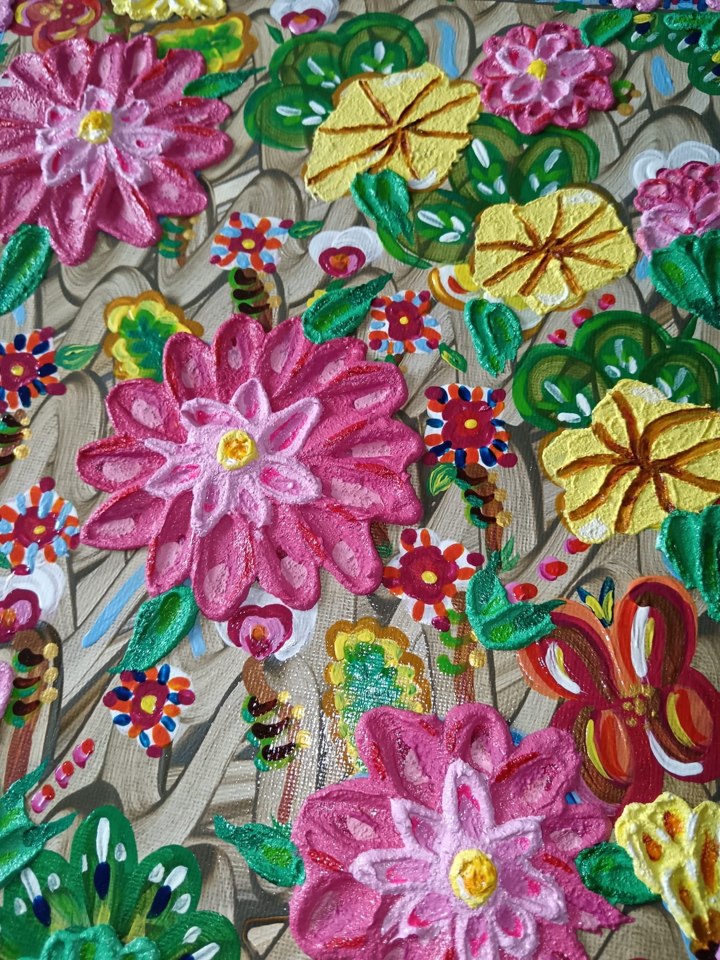 "Explosion florale" Peinture acrylique/ texturée signée avec certificat fournis - Exemplaire unique