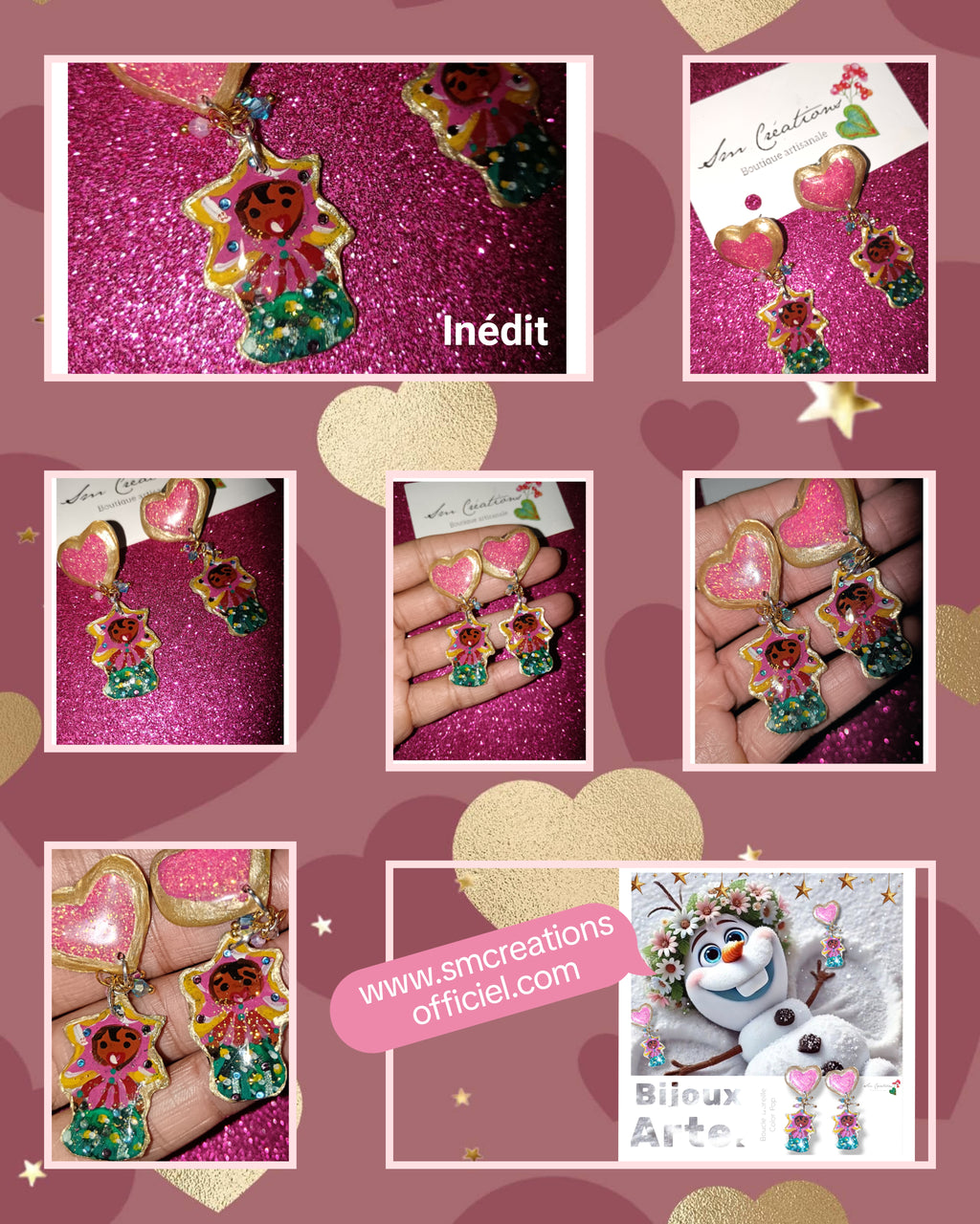 Boucle d'oreille artistique |''Little pinky ''| 95% Naturel Fais Main
