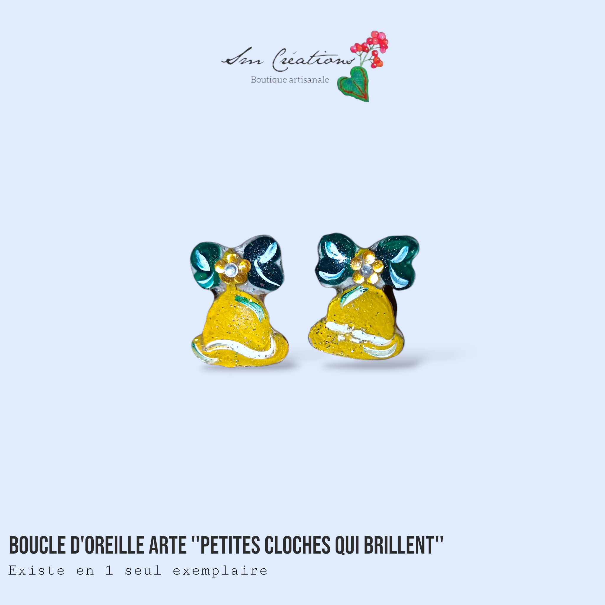 Boucle d'oreille artistique |''Petites cloches qui brillent''| 95% Naturel Fais Main