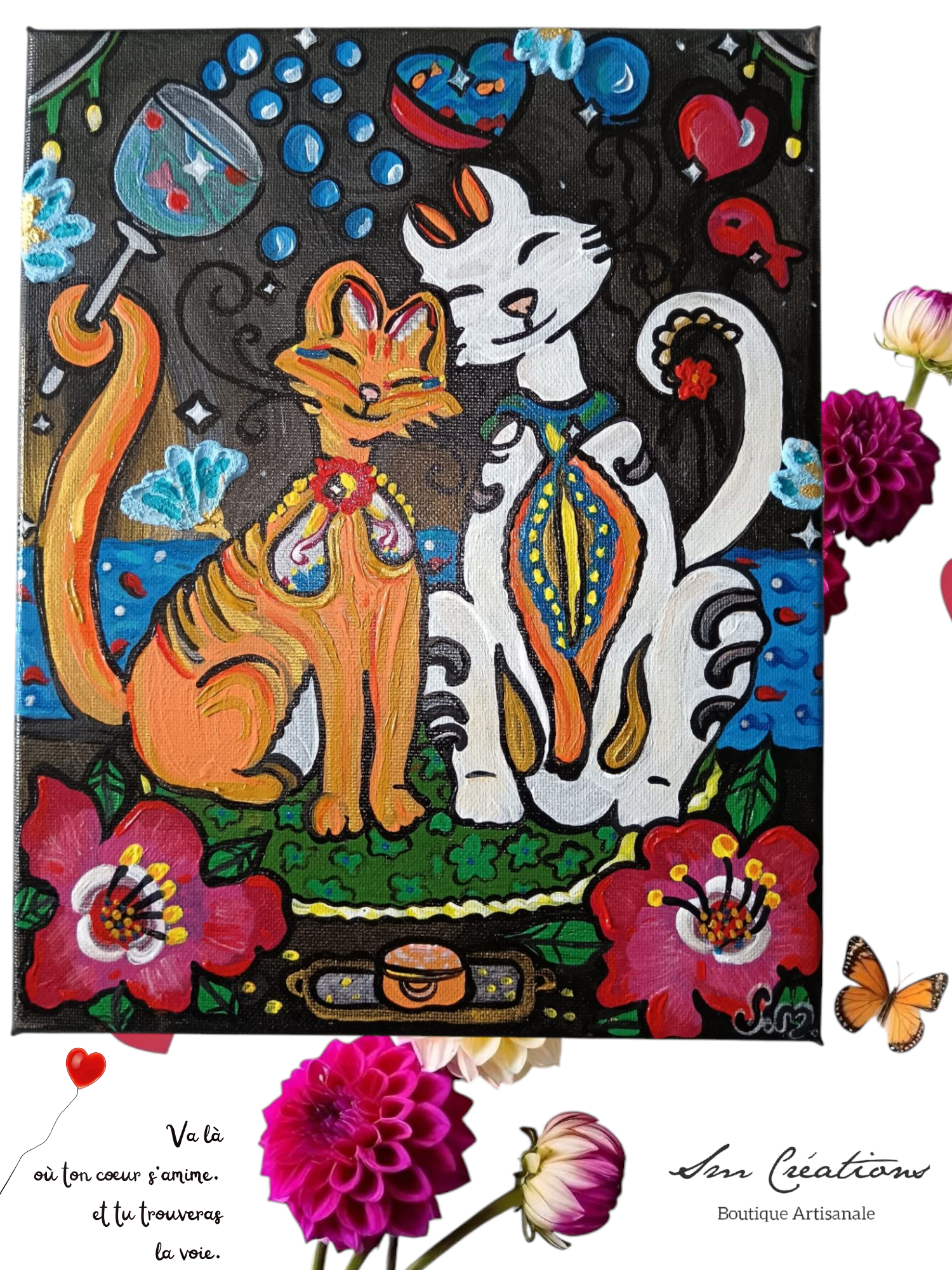 "Flashback" Peinture acrylique/ texturée sur fleurs - Exemplaire unique - Signé avec certificat