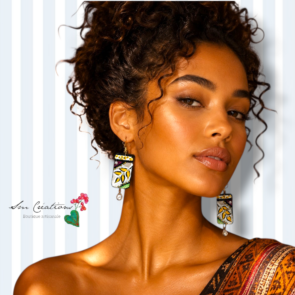 Boucle d'oreille artistique |''Balade Nocturne ''| 95% Naturel Fais Main - Arte chic