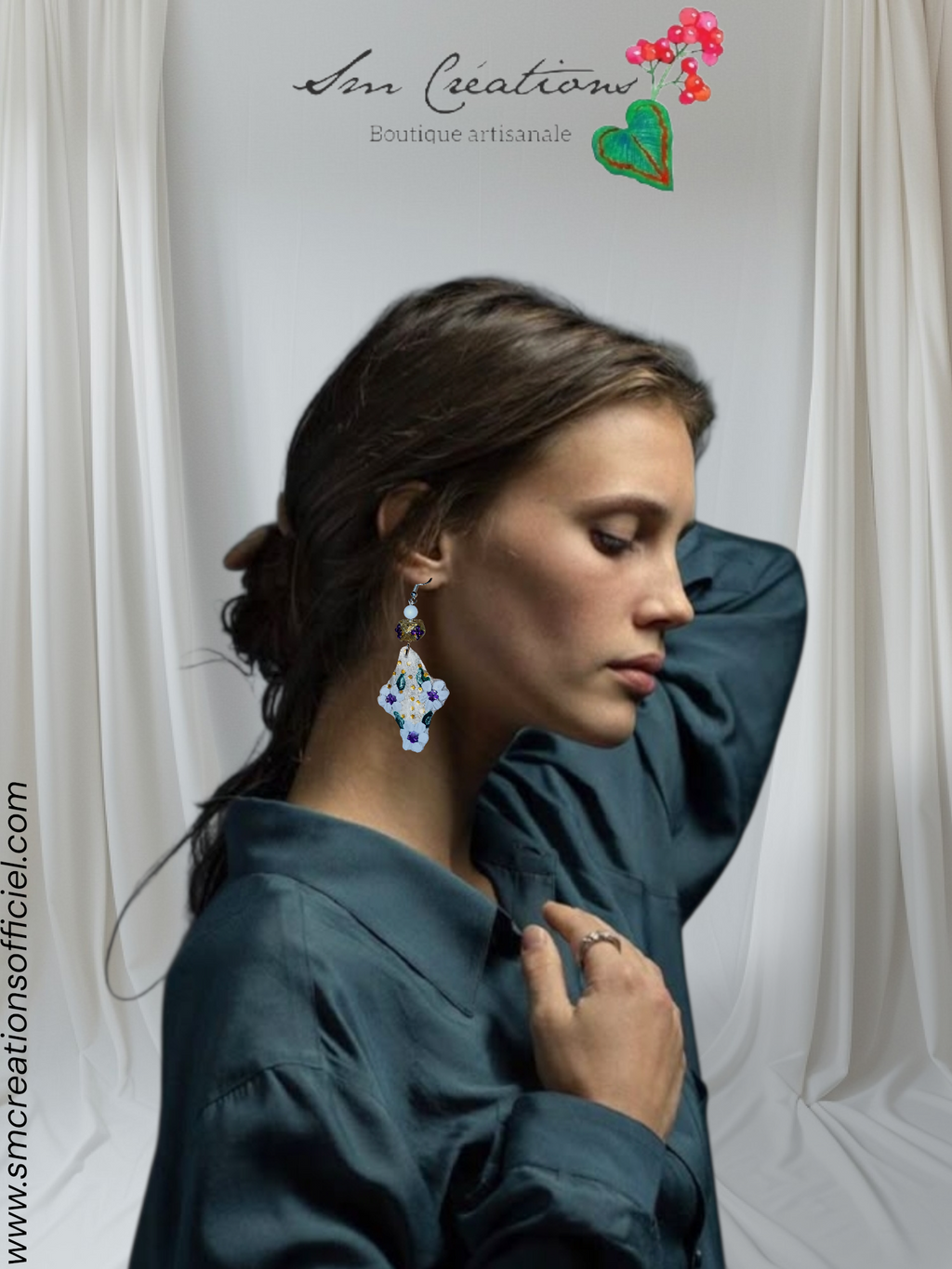 Boucle d'oreille artistique |''Galette médiévale''| 95% Naturel Fais Main
