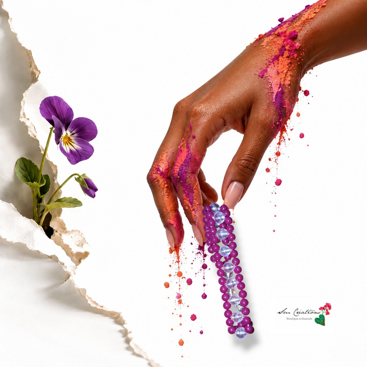 Bracelet Violine et perle blanche irisée