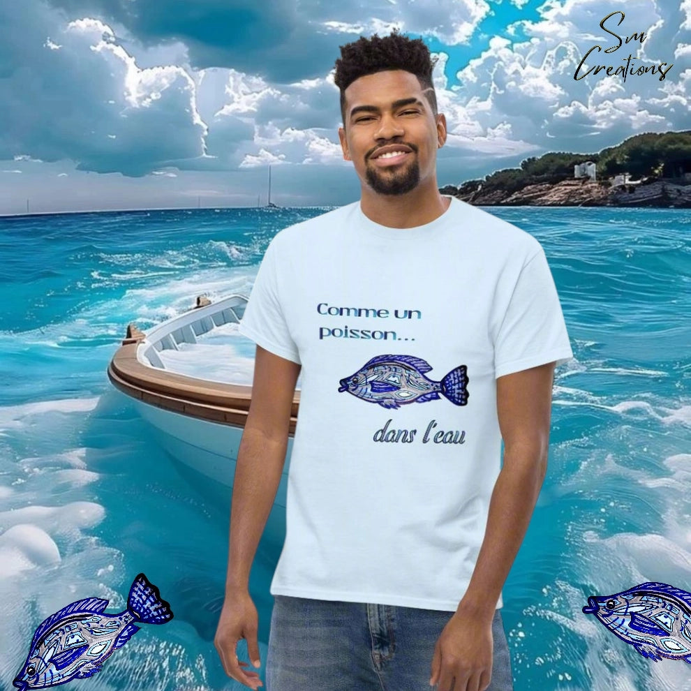 T-shirt classique unisexe 100% Coton '' Tendance Message - Comme un poisson dans l'eau''