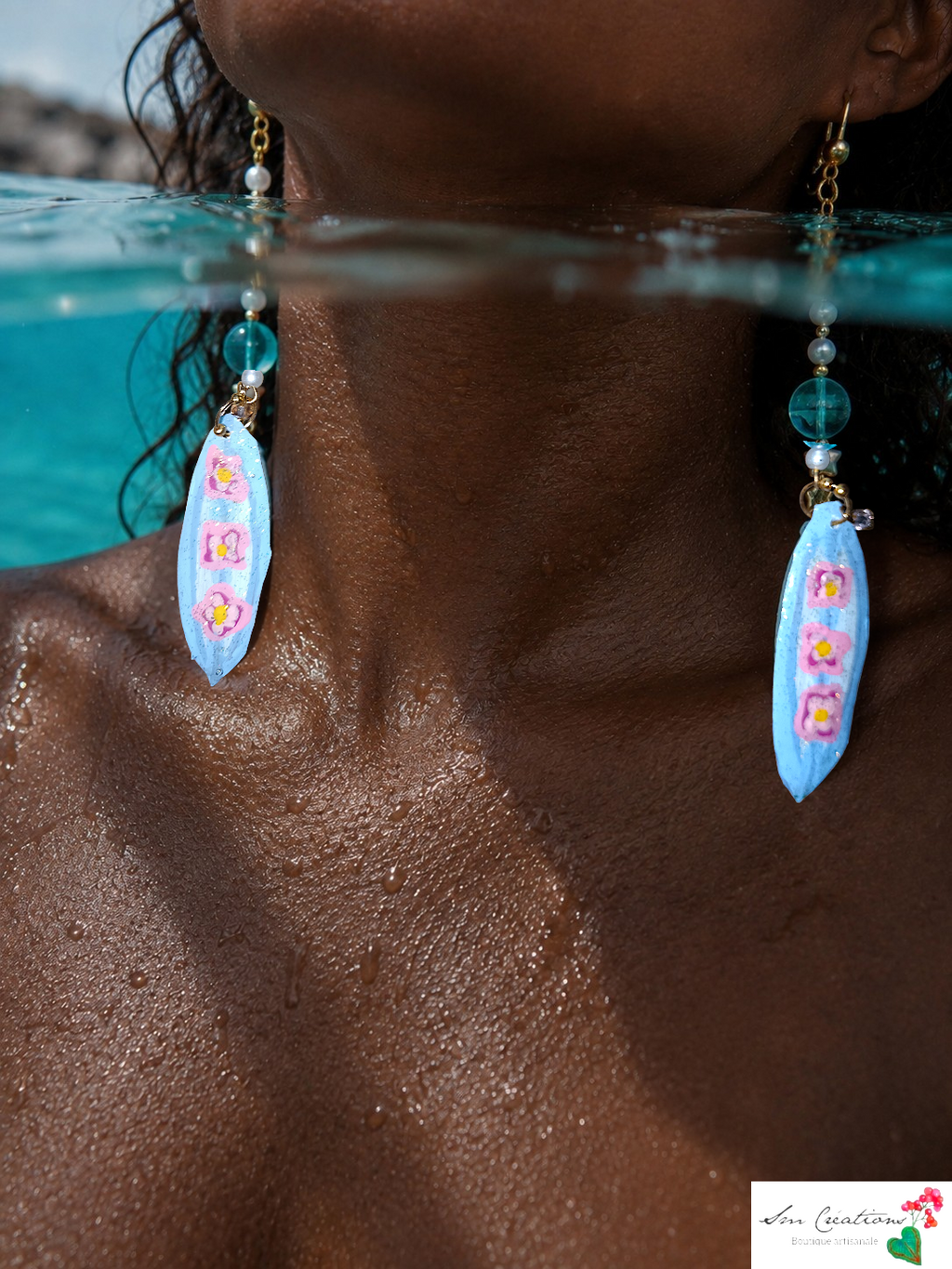 Boucles d'oreilles artisanales "Surf Fleuri" 🏄🌸