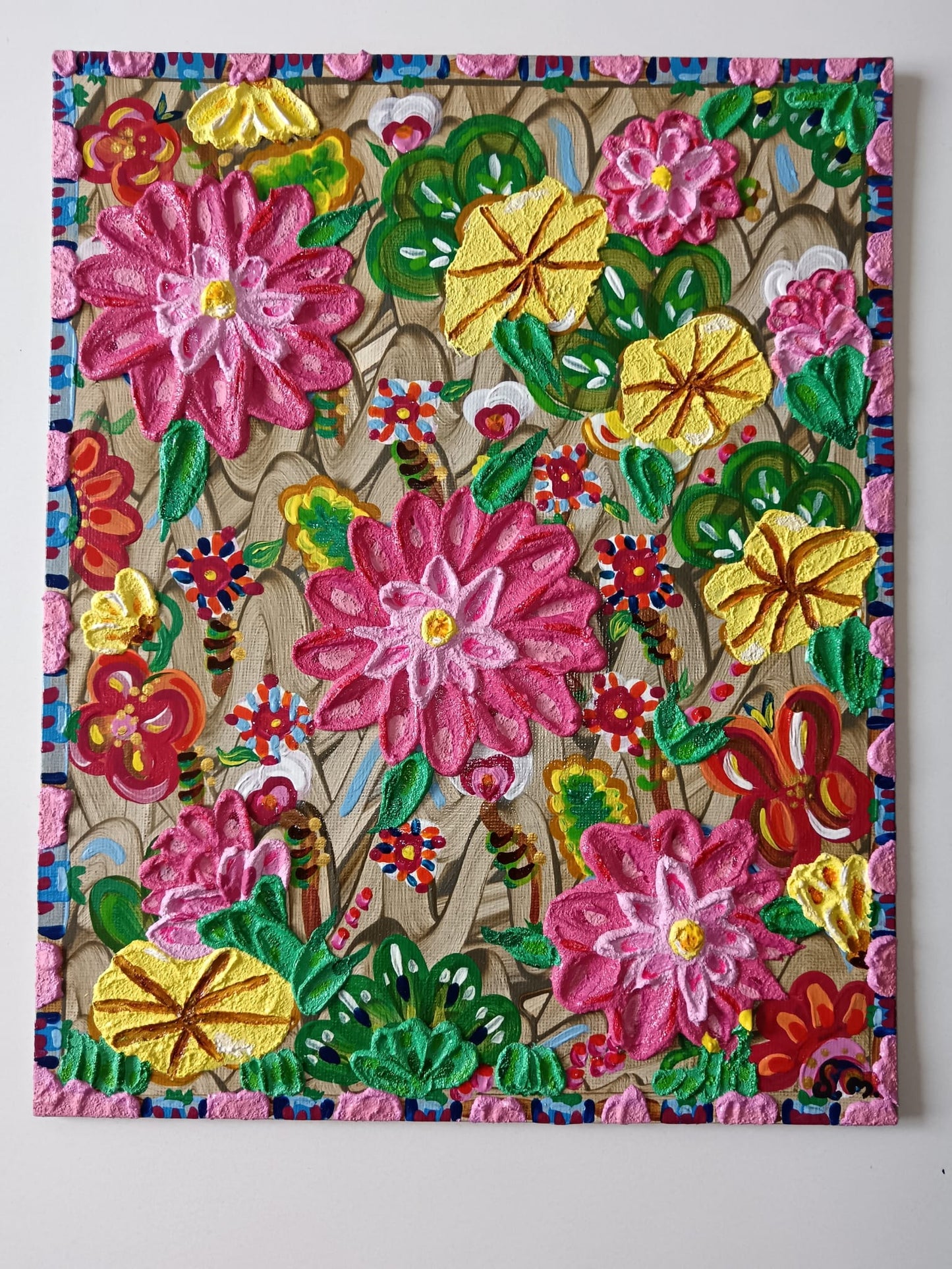 "Explosion florale" Peinture acrylique/ texturée signée avec certificat fournis - Exemplaire unique