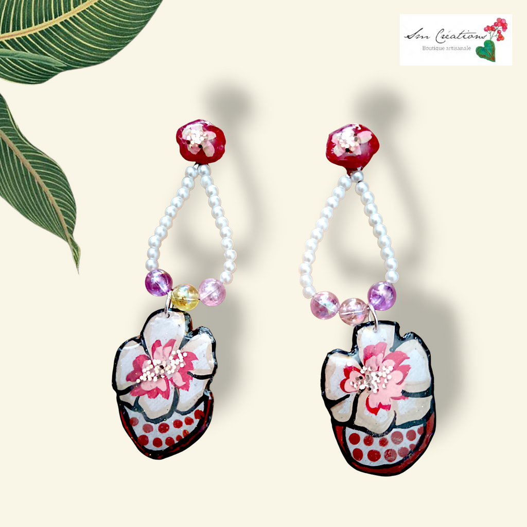 🌺 Boucles d'oreilles artisanales « Fleur et Coco »