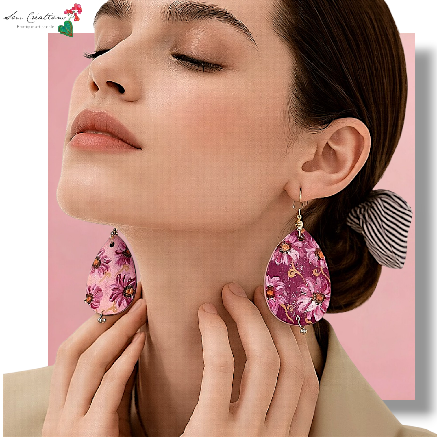 Boucle d'oreille artistique |''Goutte de fleur dépareillée''| 95% Naturel Fais Main - Bohème chic