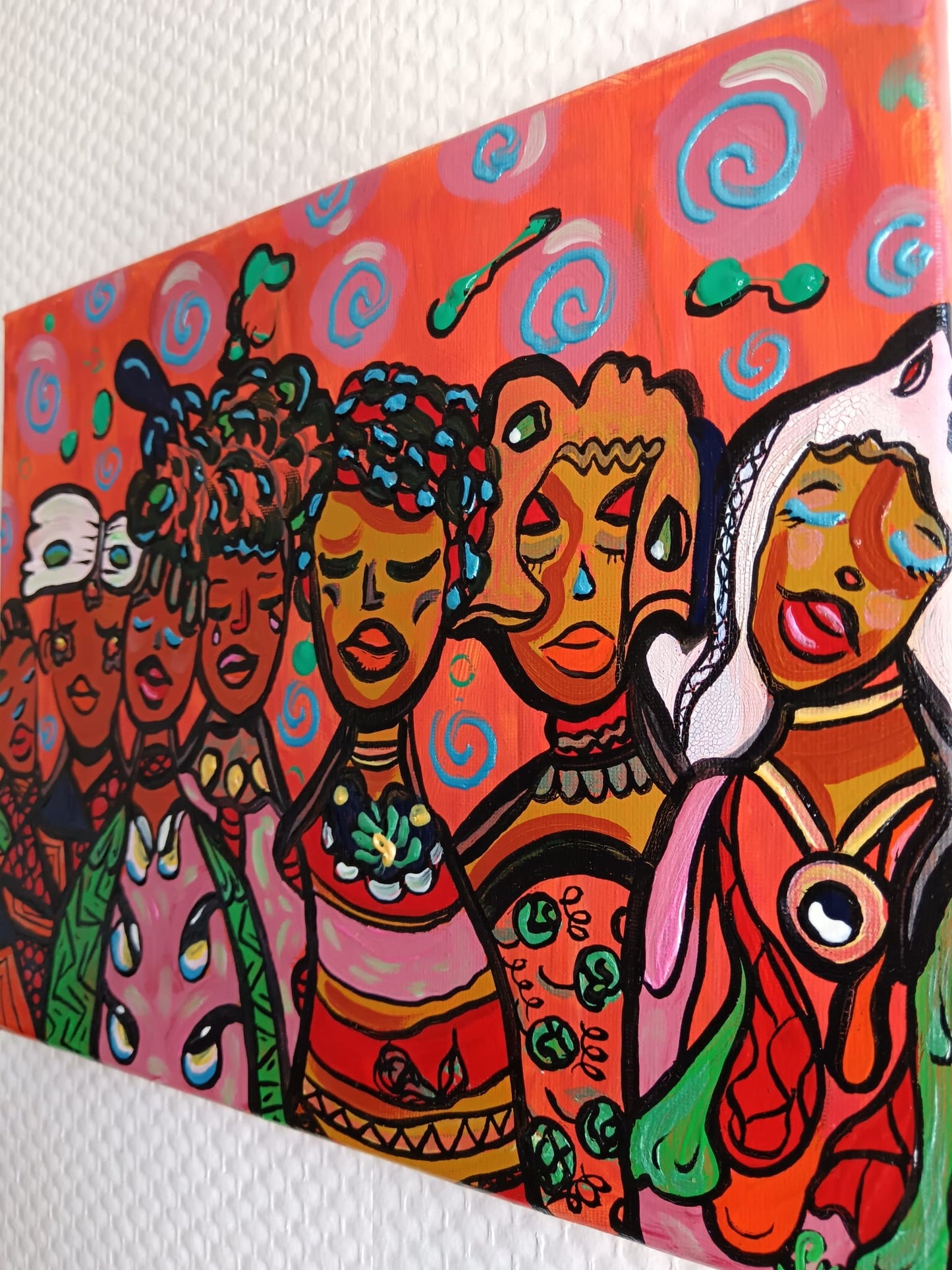 "Le collectif" Peinture acrylique 24 X 30 cm - Pièce unique originale signée avec certificat d'authenticité