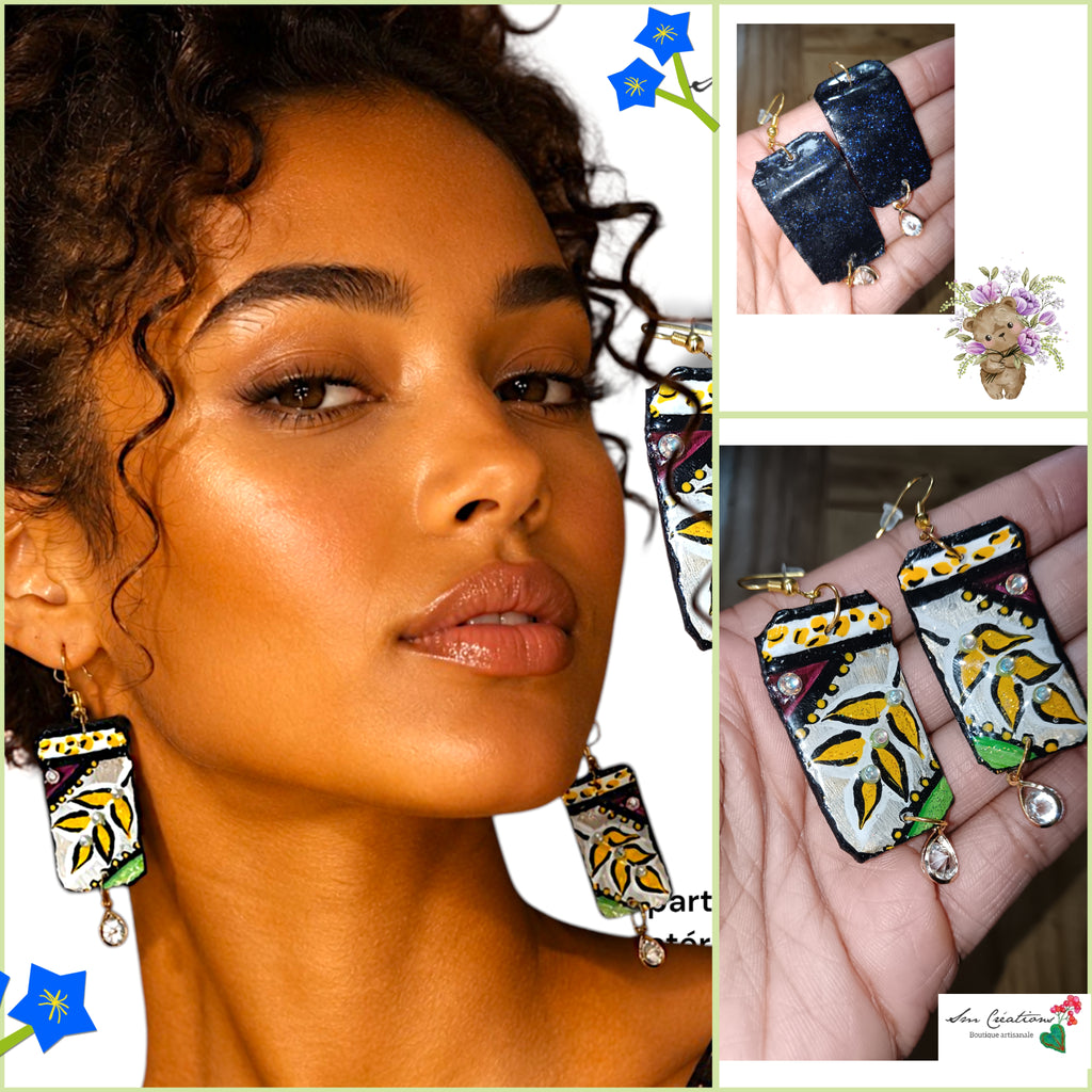 Boucle d'oreille artistique |''Balade Nocturne ''| 95% Naturel Fais Main - Arte chic