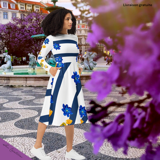Robe manches longues avec impression Marinière Fleur d'été Summer 25' Sm Creations