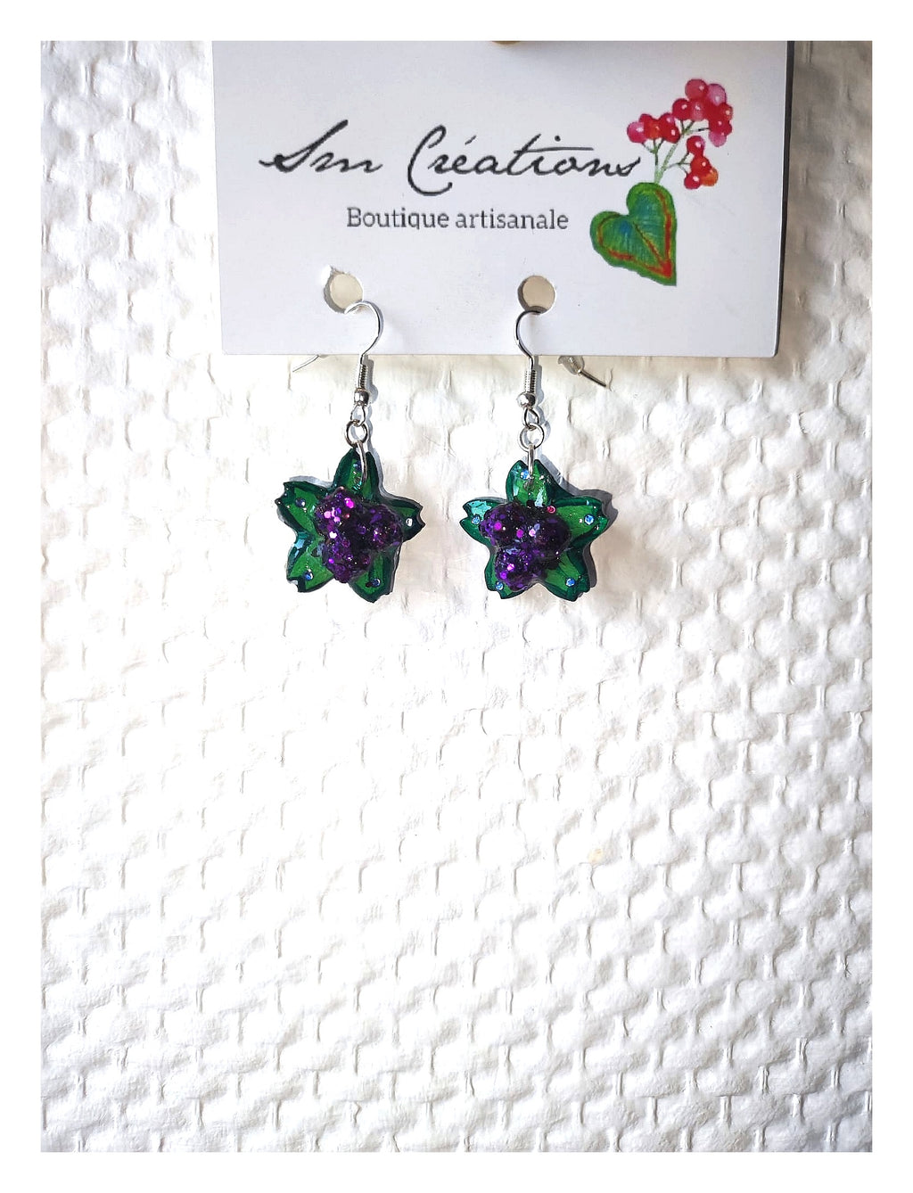 Boucle d'oreille Arte| Fleurs en violet Sequin| 95% Naturel