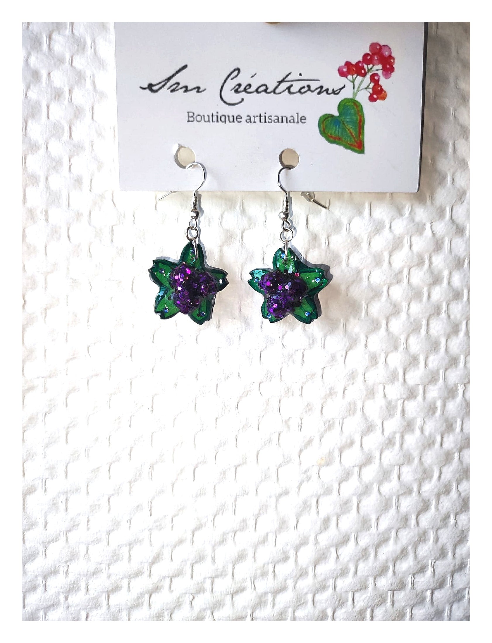 Boucle d'oreille Arte| Fleurs en violet Sequin| 95% Naturel