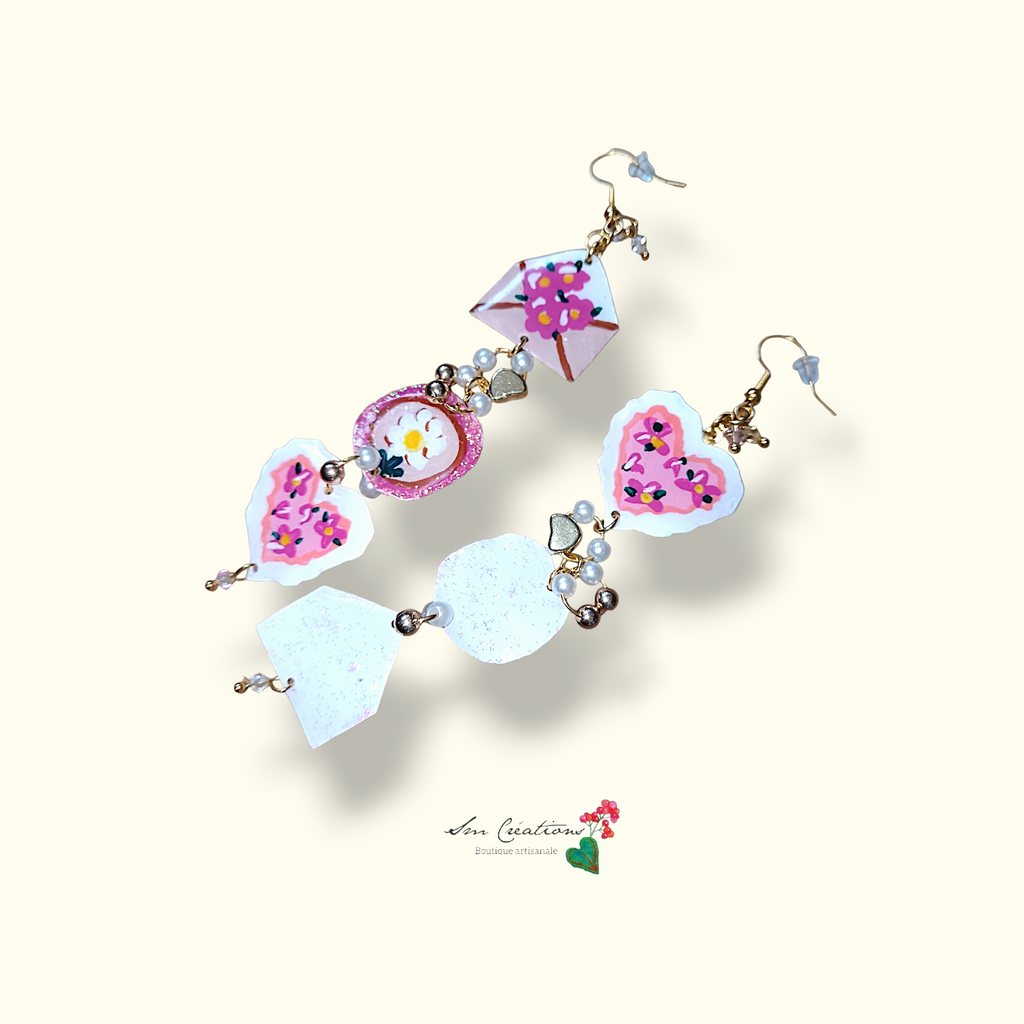 Boucle d'oreille artistique |''Message 💖 ''| 95% Naturel Fais Main - Arte chic