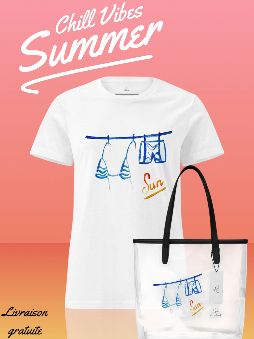 Tote bag transparent ''Sun'' Minimalisme Bleu 2025