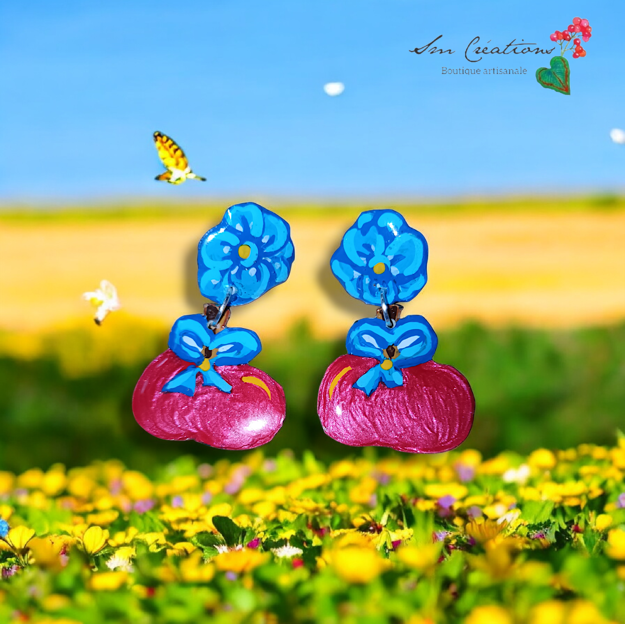 Boucle d'oreille Arte| ''Pomme 𝗍𝗈𝗆𝖺𝗍𝖾 ''95% Naturelle