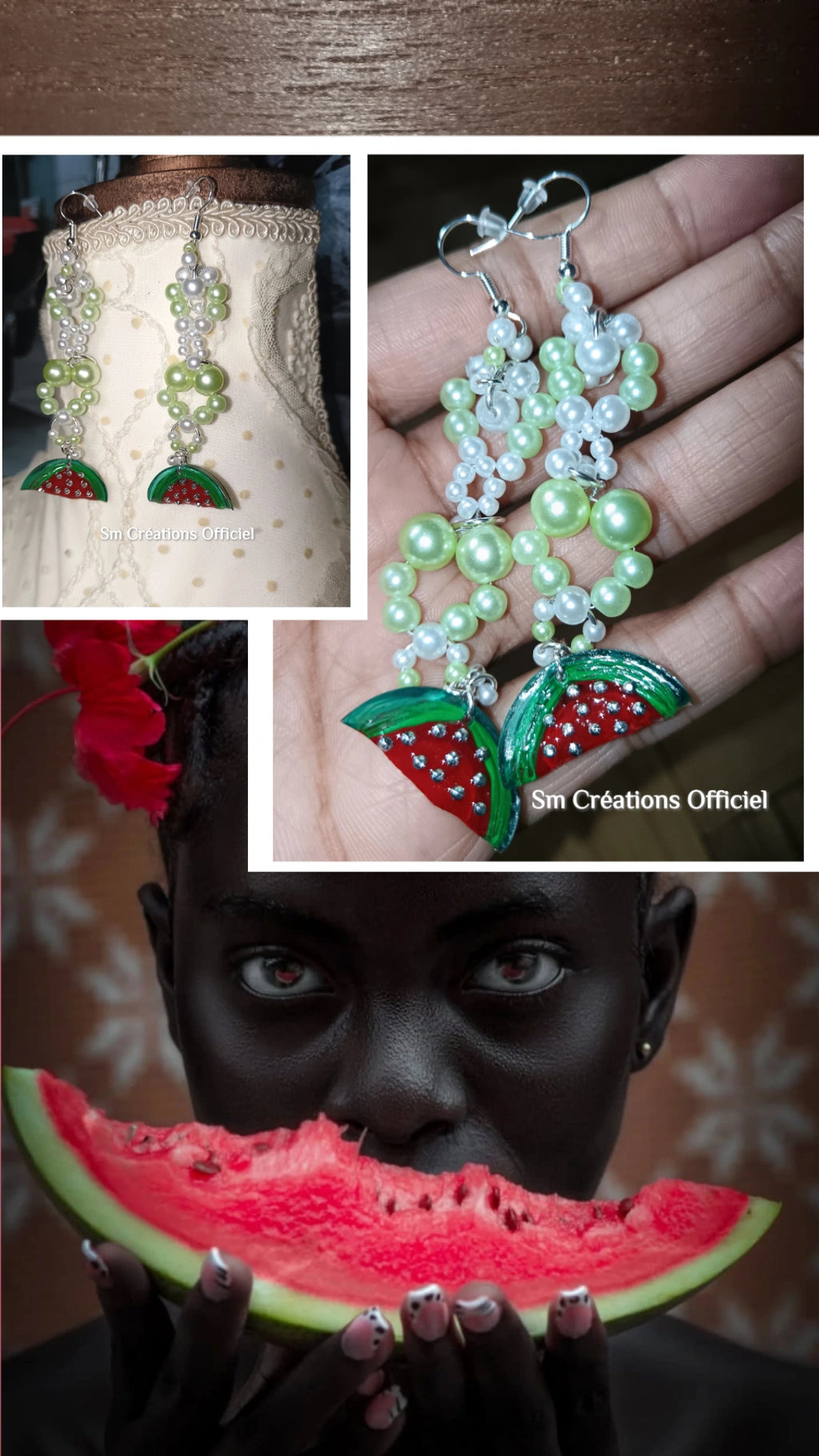 Boucle d'oreille artisanale ''Pastèque''Édition 2025