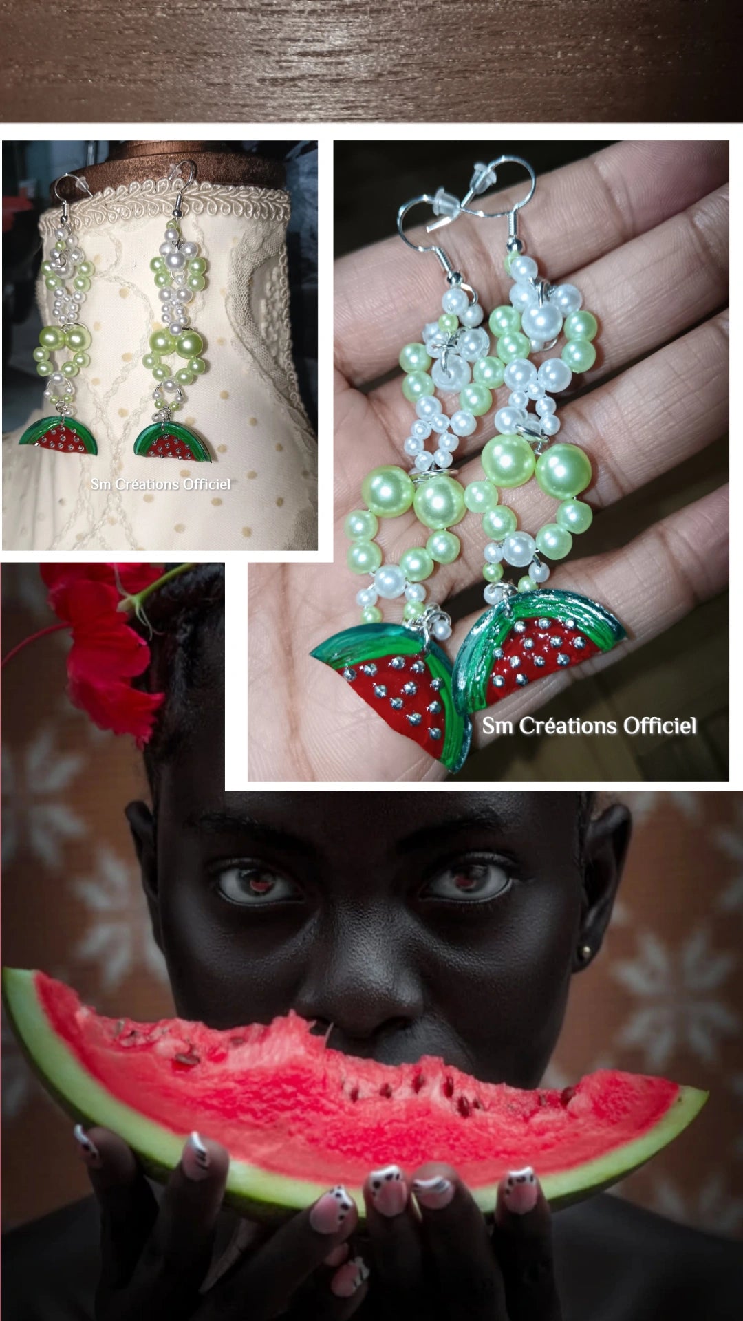 Boucle d'oreille artisanale ''Pastèque''Édition 2025