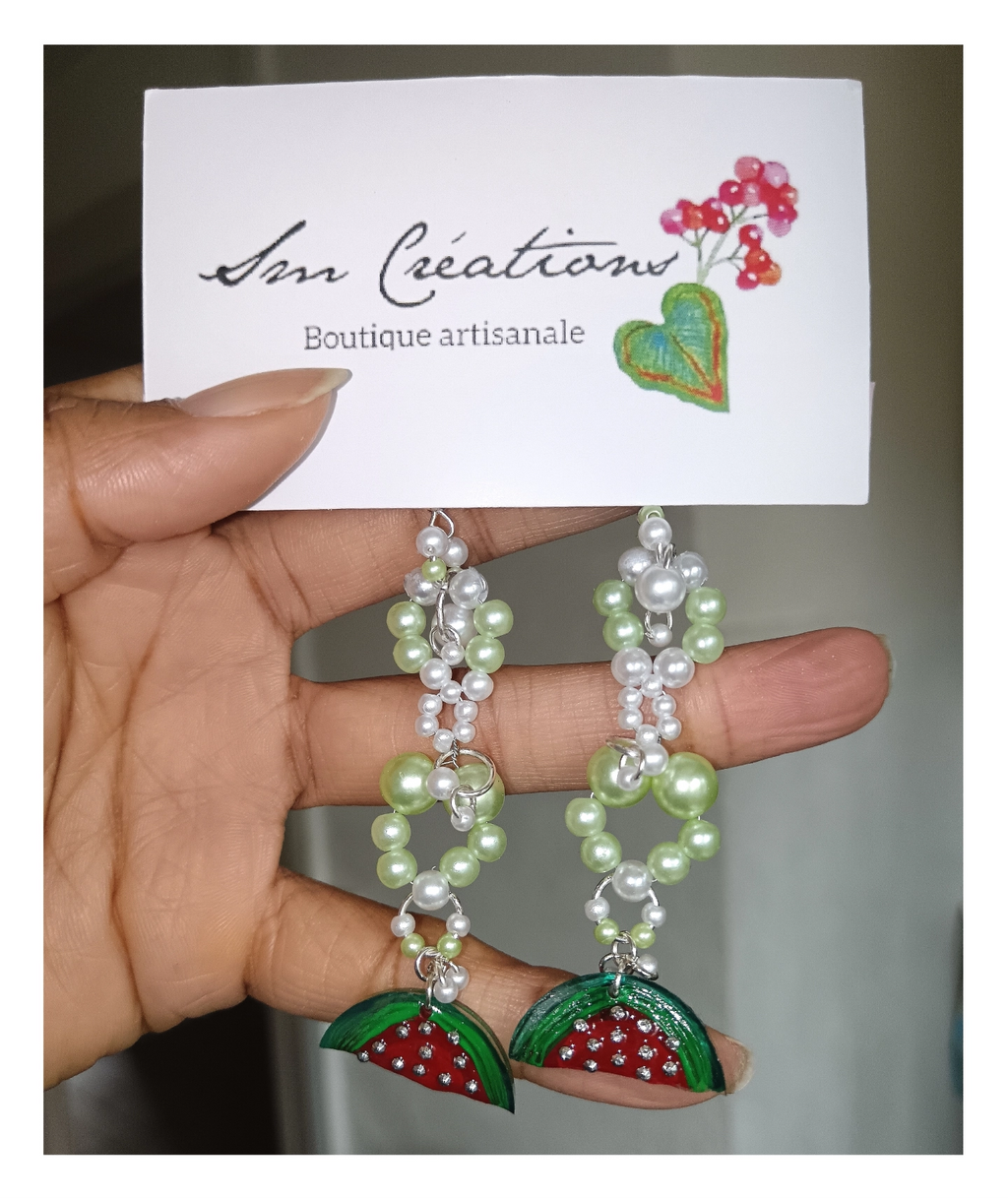 Boucle d'oreille artisanale ''Pastèque''Édition 2025