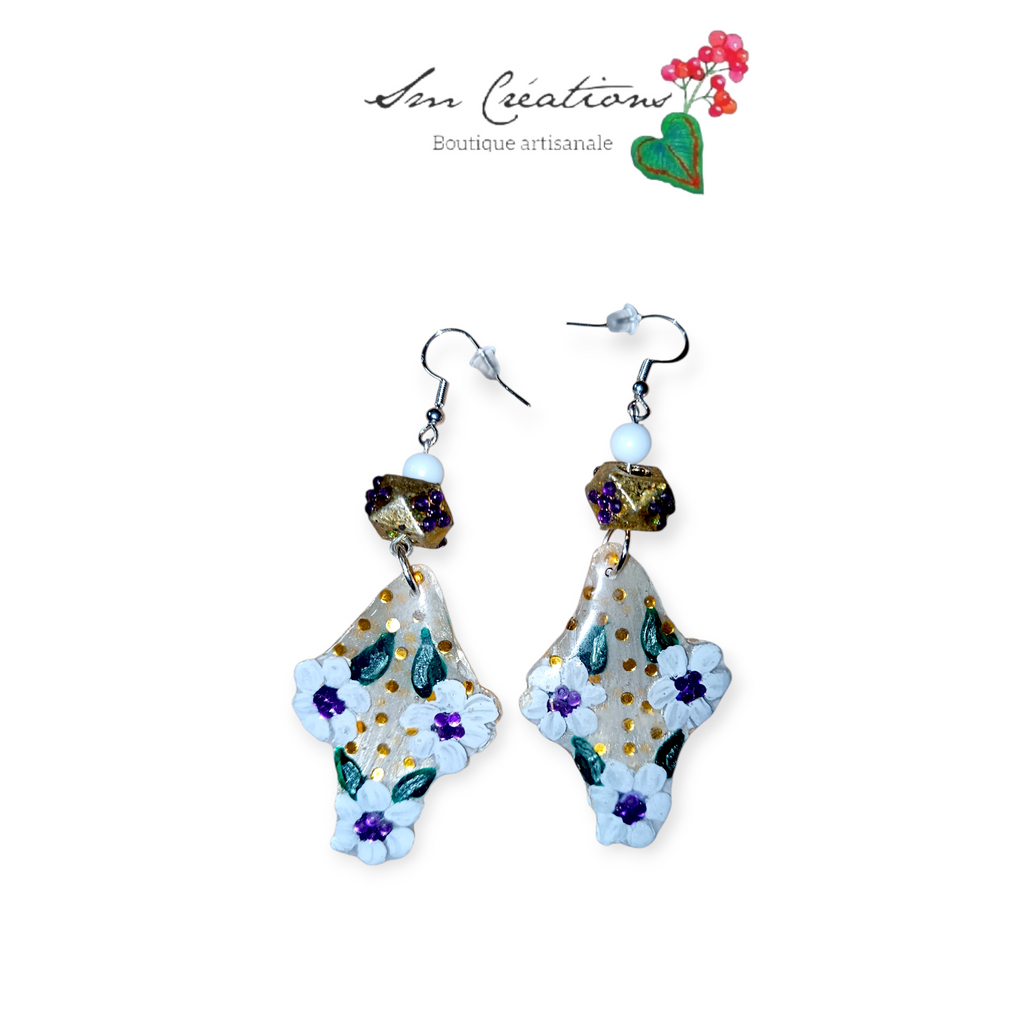 Boucle d'oreille artistique |''Galette médiévale''| 95% Naturel Fais Main
