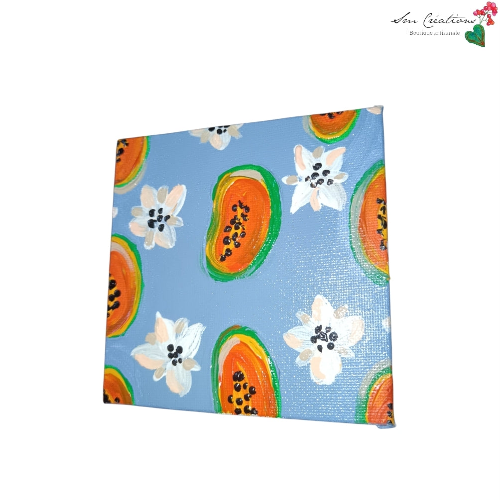 Aimant magnétique artisanal peint à la main – Décoration tropicale été – Magnet papaye et fleurs – Pièce unique