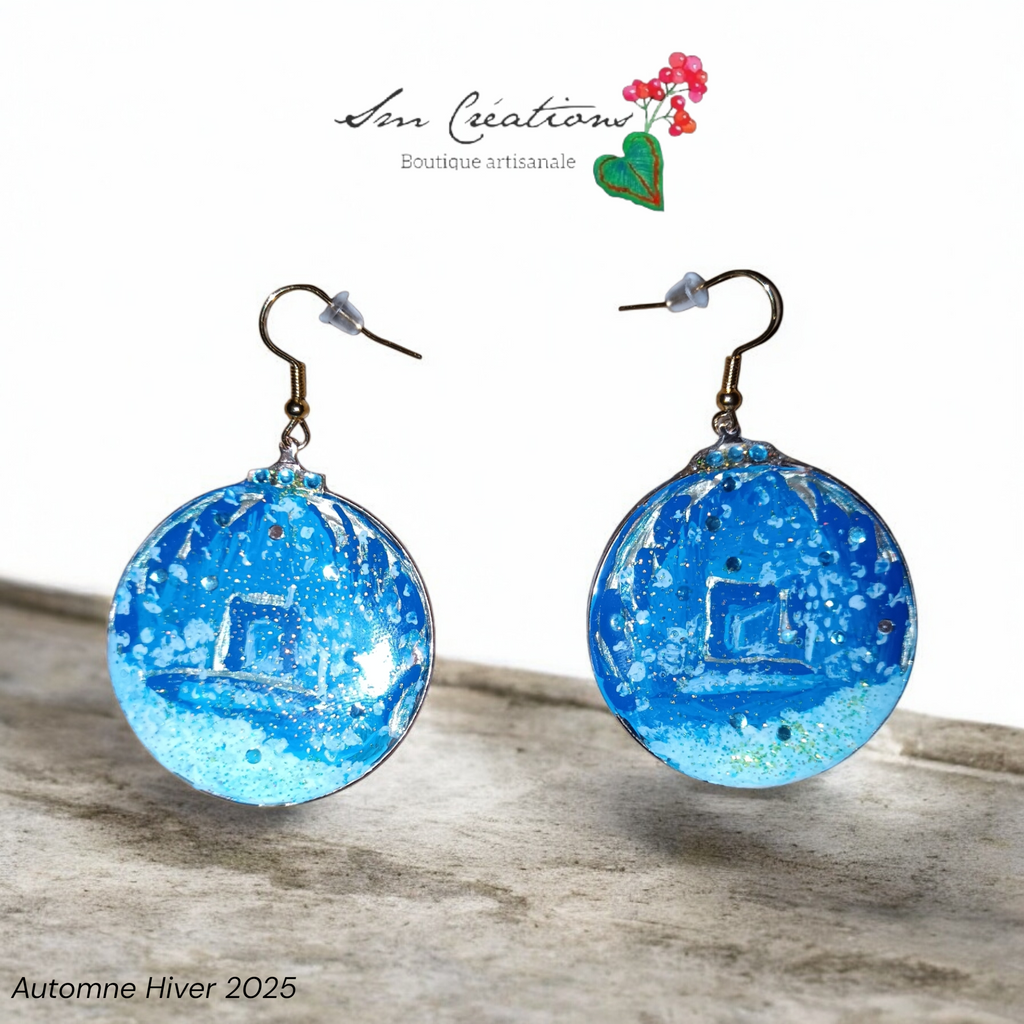 Boucle d'oreille artistique |''Collection Créoles Sapineuses''| 95% Naturel Fais Main | Handmade with paint signé
