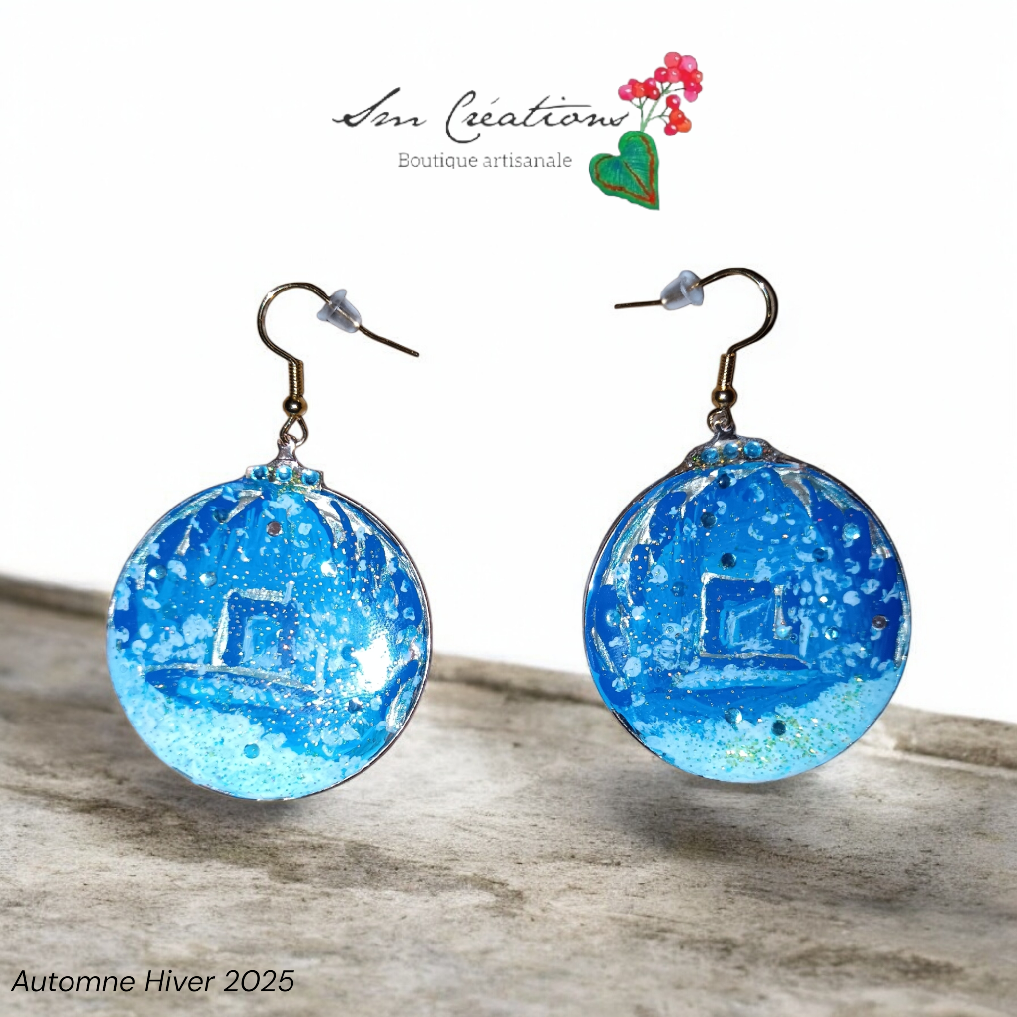 Boucle d'oreille artistique |''Collection Créoles Sapineuses''| 95% Naturel Fais Main | Handmade with paint signé