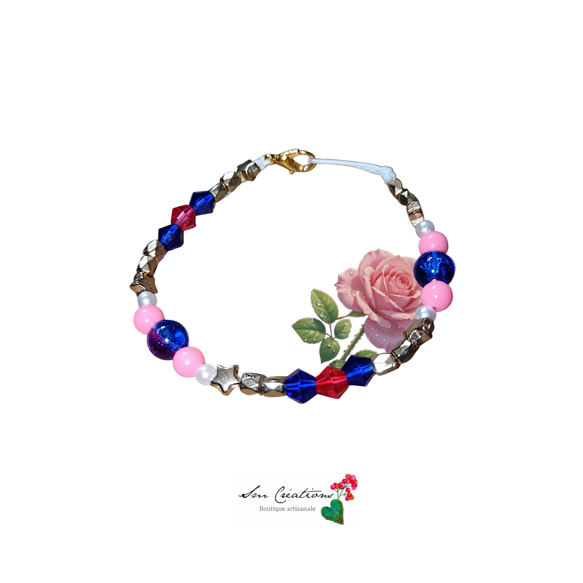 Ensemble de bijoux fais main Couleurs Or/ Rose bonbon / Bleu nuit