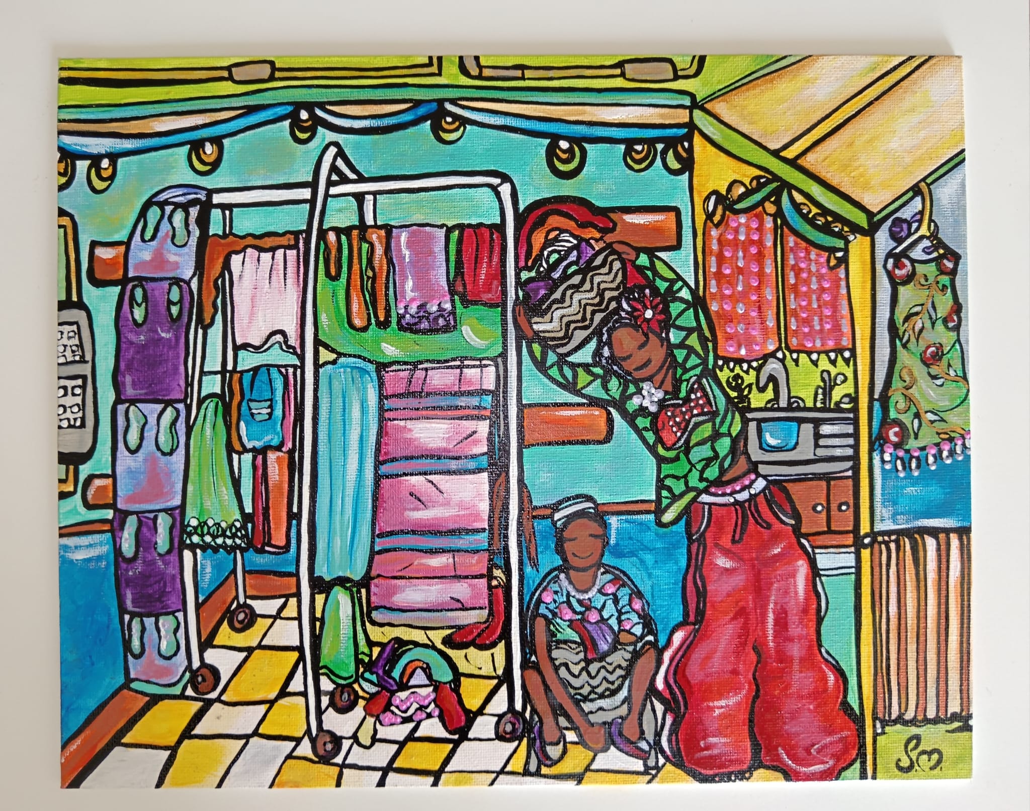 "Scène de ménage" Peinture acrylique et 3D Paint 24X30cm - Exemplaire unique signé avec certificat d'authenticité