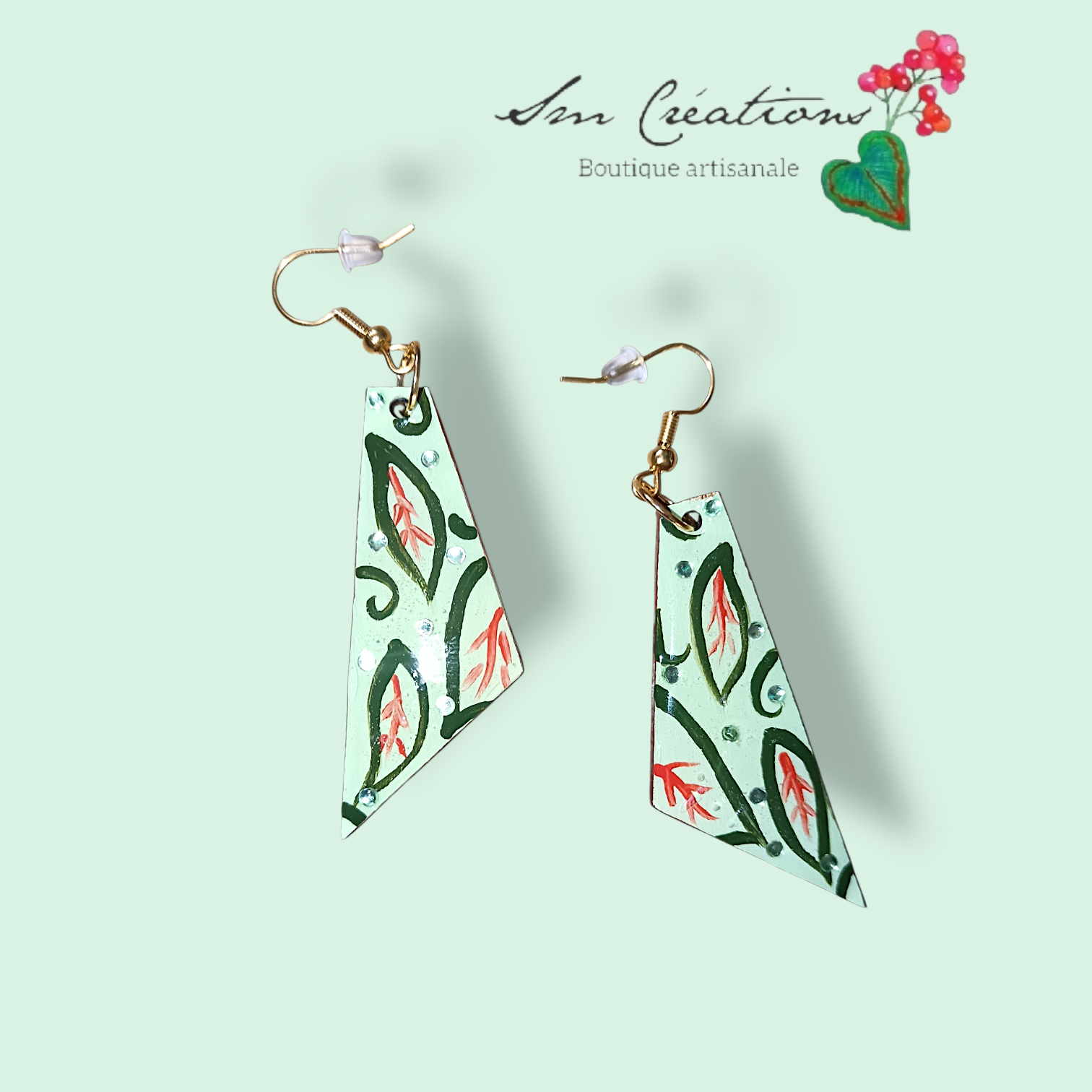 Boucle d'oreille artistique |''Ligne rouge''| 95% Naturel Fais Main