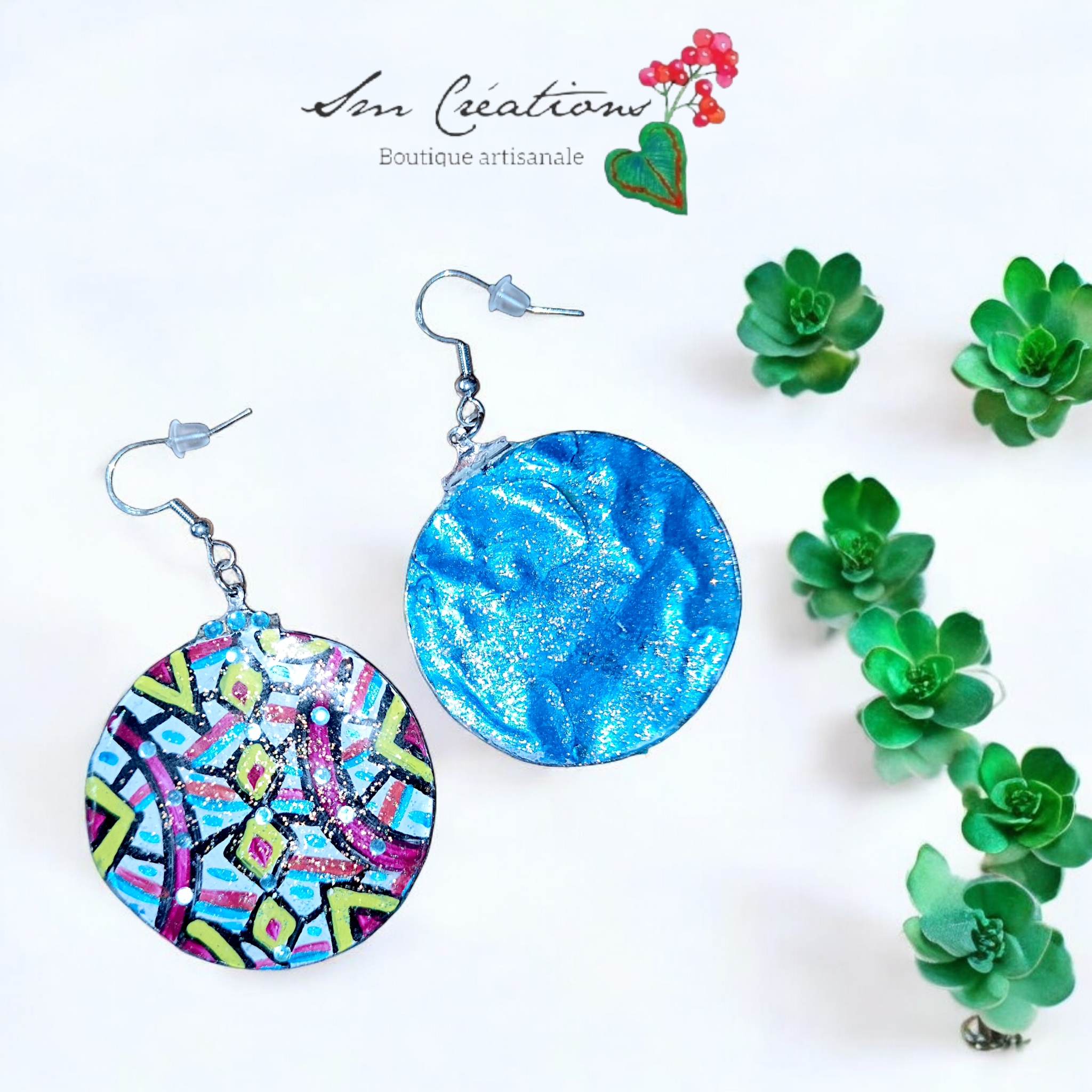 Boucle d'oreille artistique |Collection Créoles ColorBlock| Peintes à la main | QTE 01