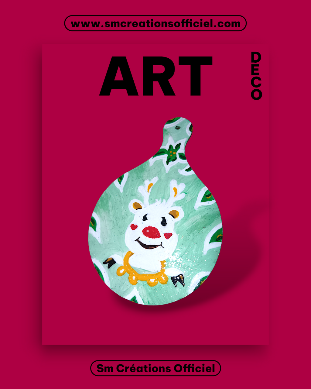 Peinture décoratif joviale ''Cerf blanc et feuilles''| Signé Sm