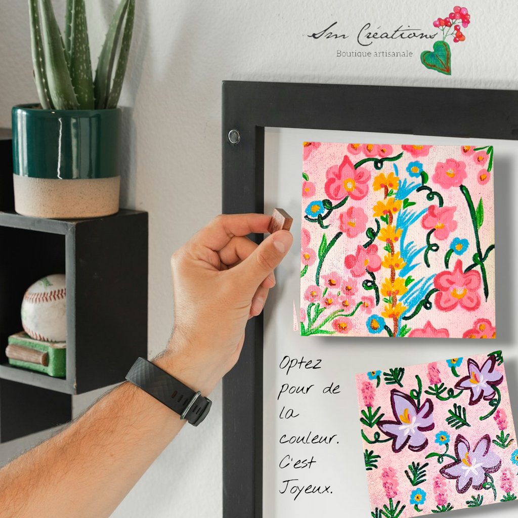 Peinture décoratif joviale aimanté ''Booking Flowers''| Signé Sm (Lot de 2)