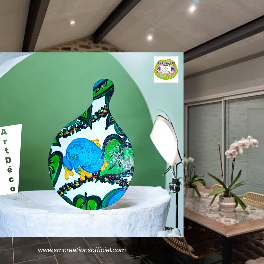Peinture décoratif joviale ''Petite grenouille bleue''| Signé Sm