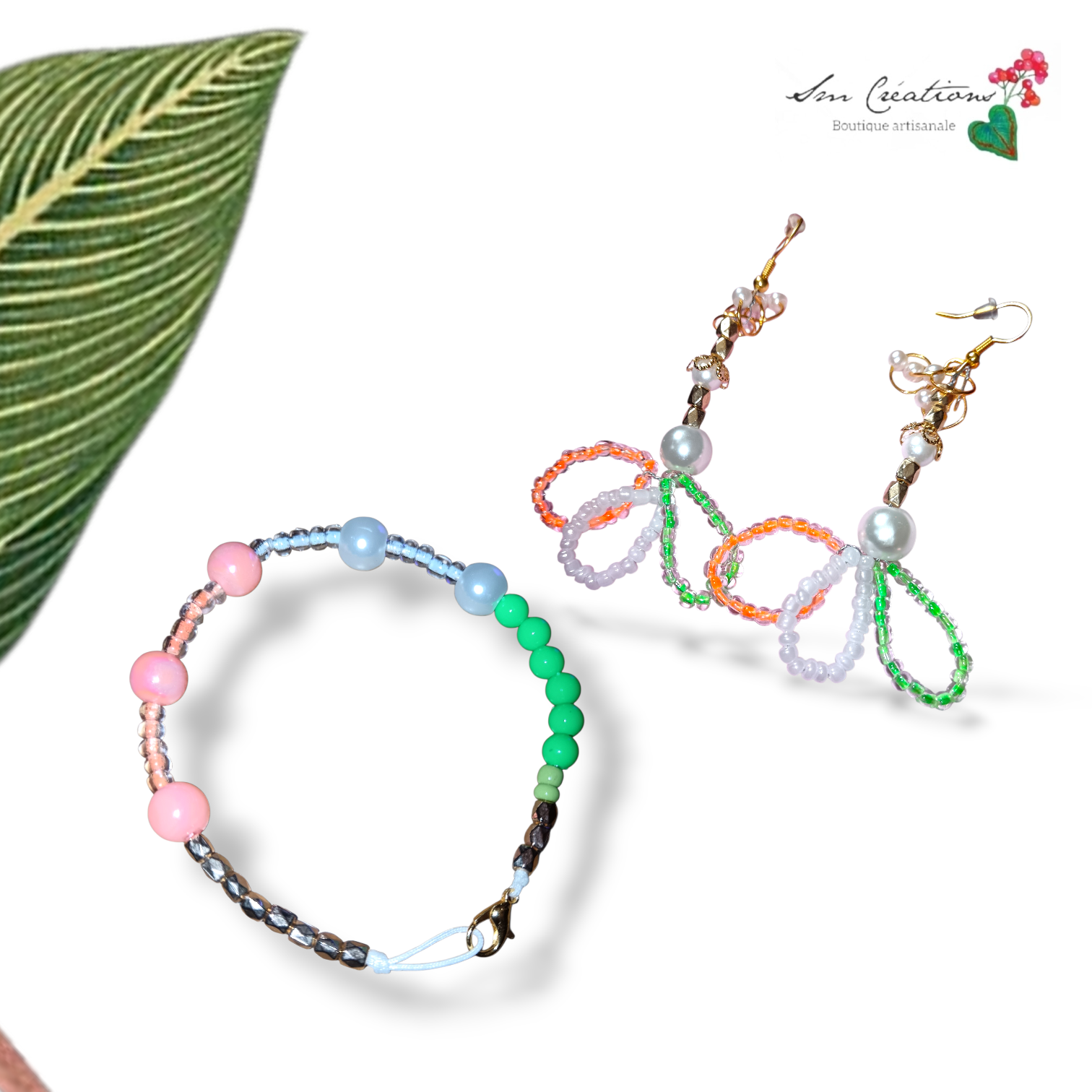 Paire de boucle d'oreille Handmade ''Jardin tropical'' Exemplaire unique