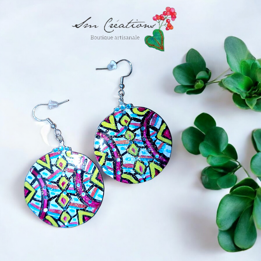 Boucle d'oreille artistique |Collection Créoles ColorBlock| Peintes à la main | QTE 01
