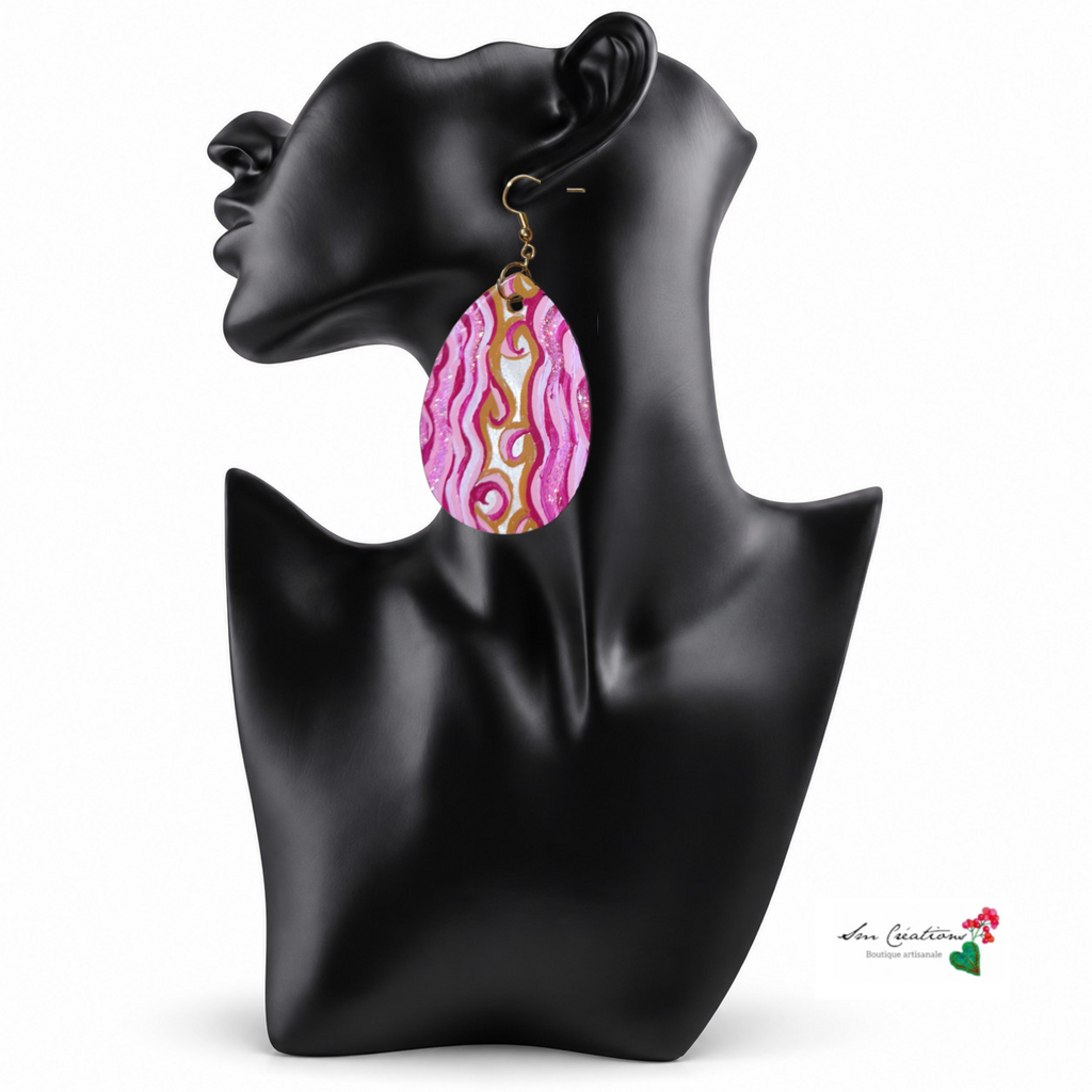 Boucle d'oreille ''Comme une vague de rose''Création unique