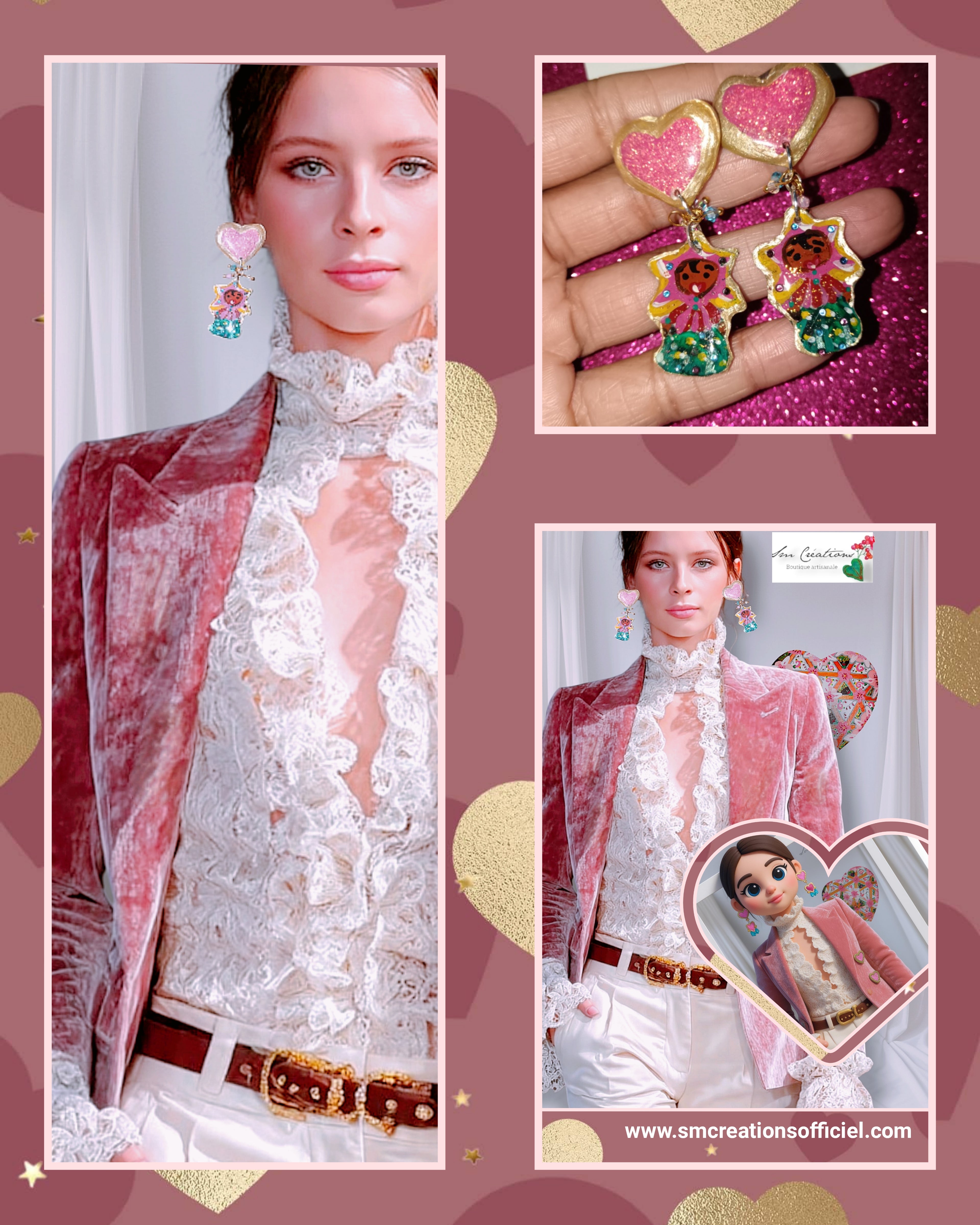 Boucle d'oreille artistique |''Little pinky ''| 95% Naturel Fais Main