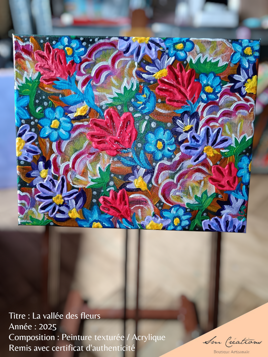 Tableau contemporain ethnique signé SM/ 2025 '' La vallée des fleurs''