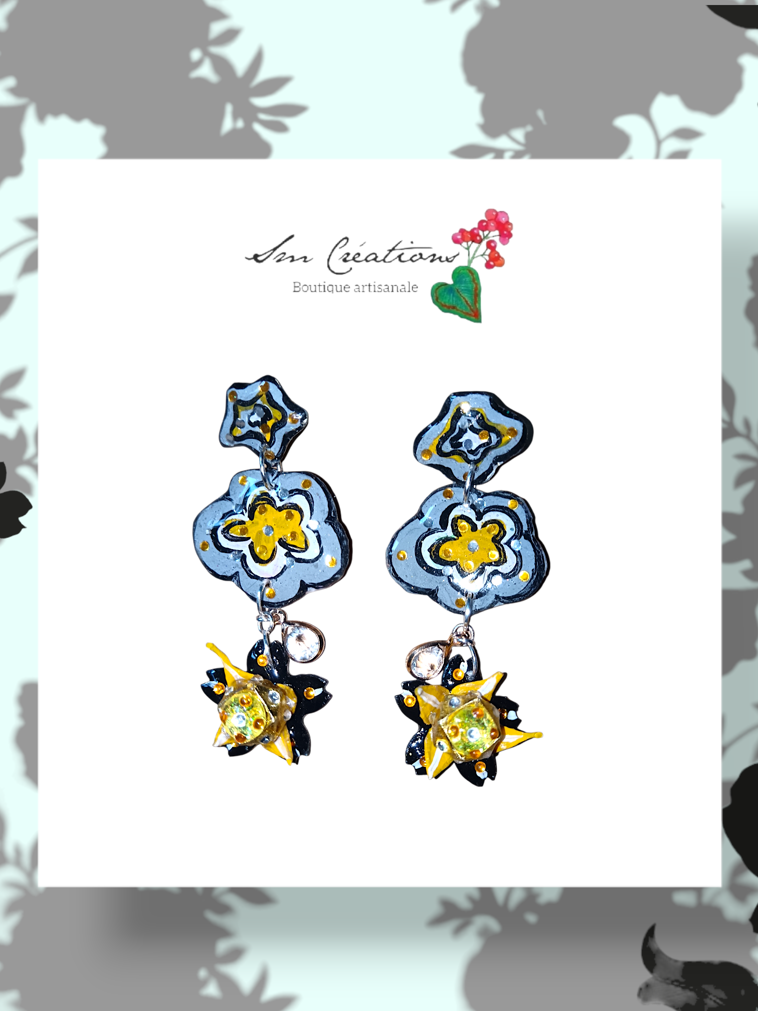Boucle d'oreille artistique |''Fleurs nouvelles''| 95% Naturel Fais Main