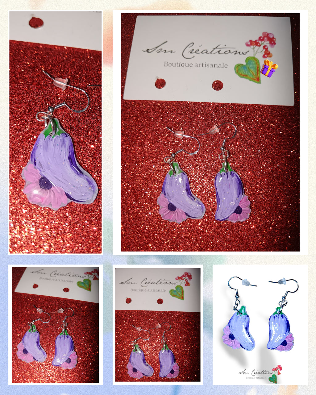 Boucle d'oreille artistique |''Fleurs d'auberge'' Flowers Pop| 95% Naturel Fais Main